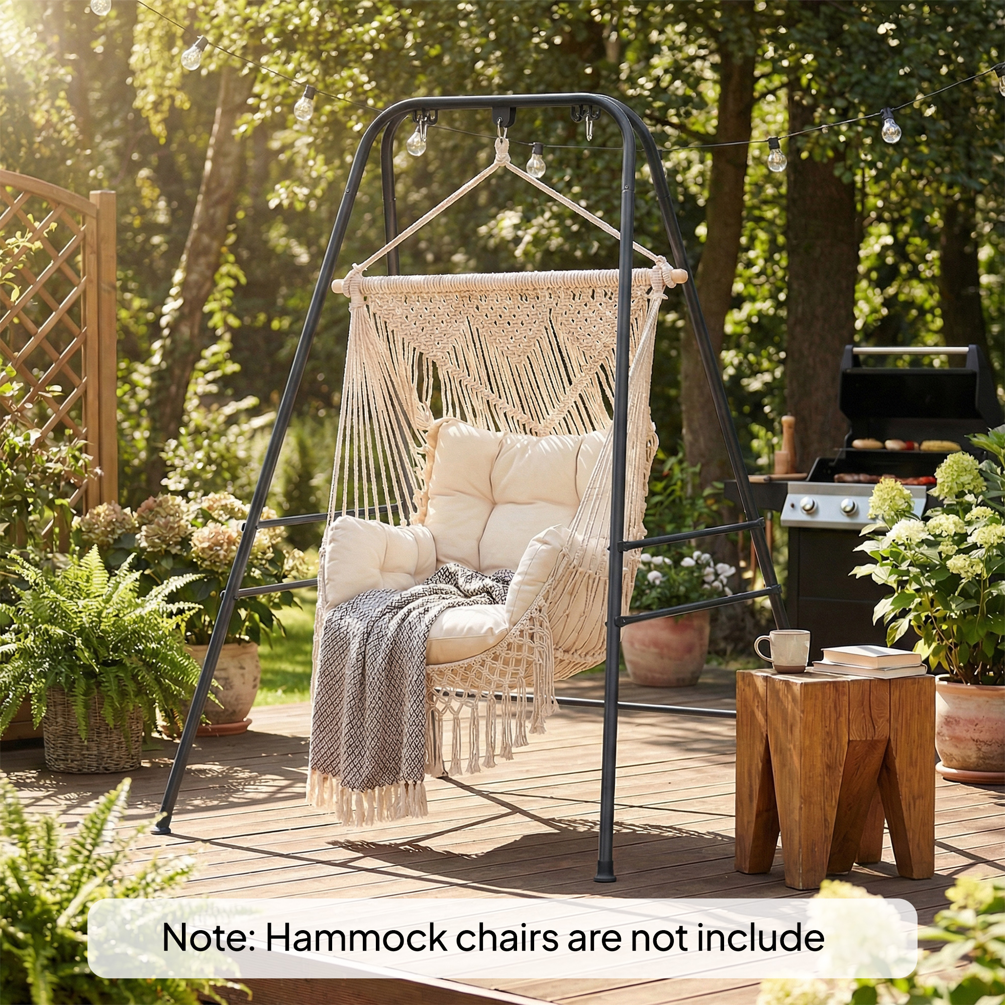  Hammock Chair Stand  Indoor and Outdoor Use with Anti-Slip Foot Pads, 2 Carabiners, Black