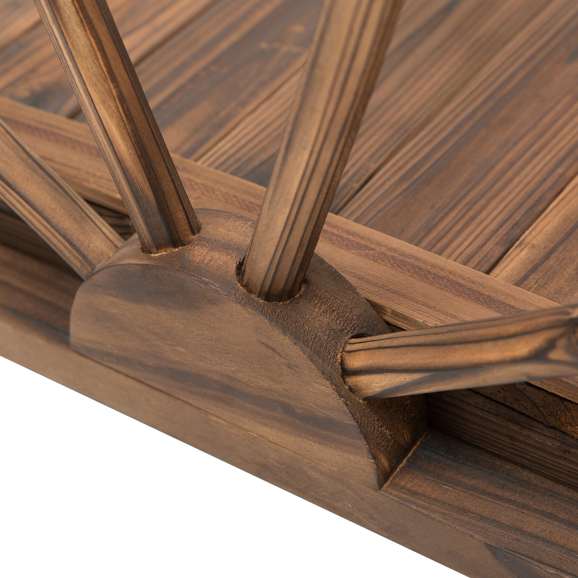  3.3ft Wooden Garden Bridge Arc Footbridge with Half-Wheel Style Railings & Solid Fir Construction, Stained Wood