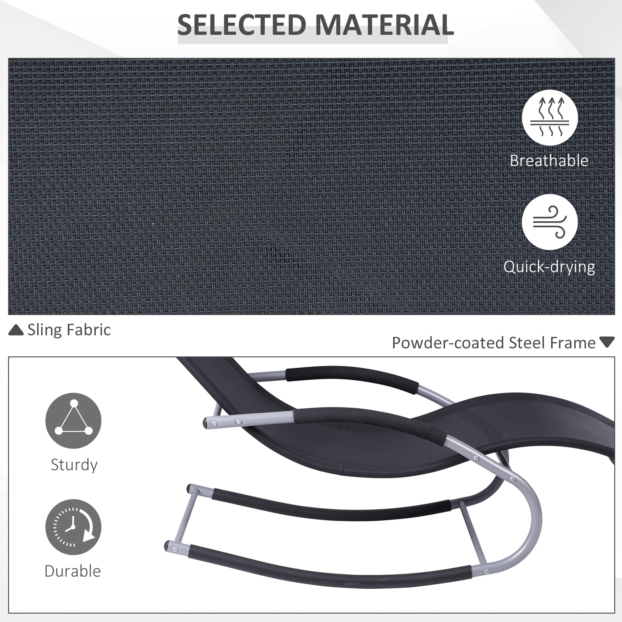  Zero Gravity Rocking Chair Outdoor Chaise Lounge Chair Recliner Rocker with Detachable Pillow and Weather-Fighting Fabric for Patio, Deck, Pool, Black