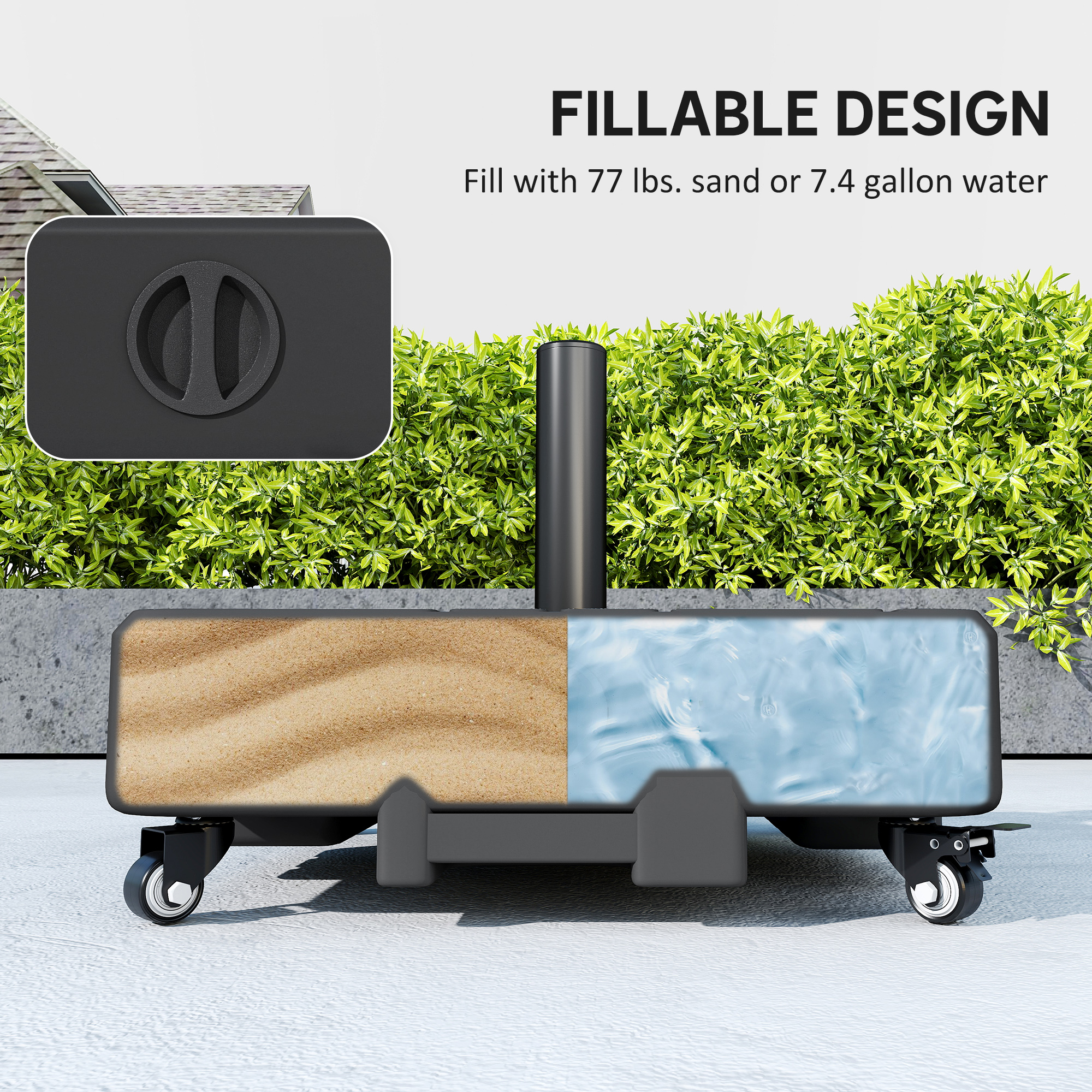  Patio Umbrella Base Outdoor Umbrella Stand with Wheels for 1.5"/1.9" Poles