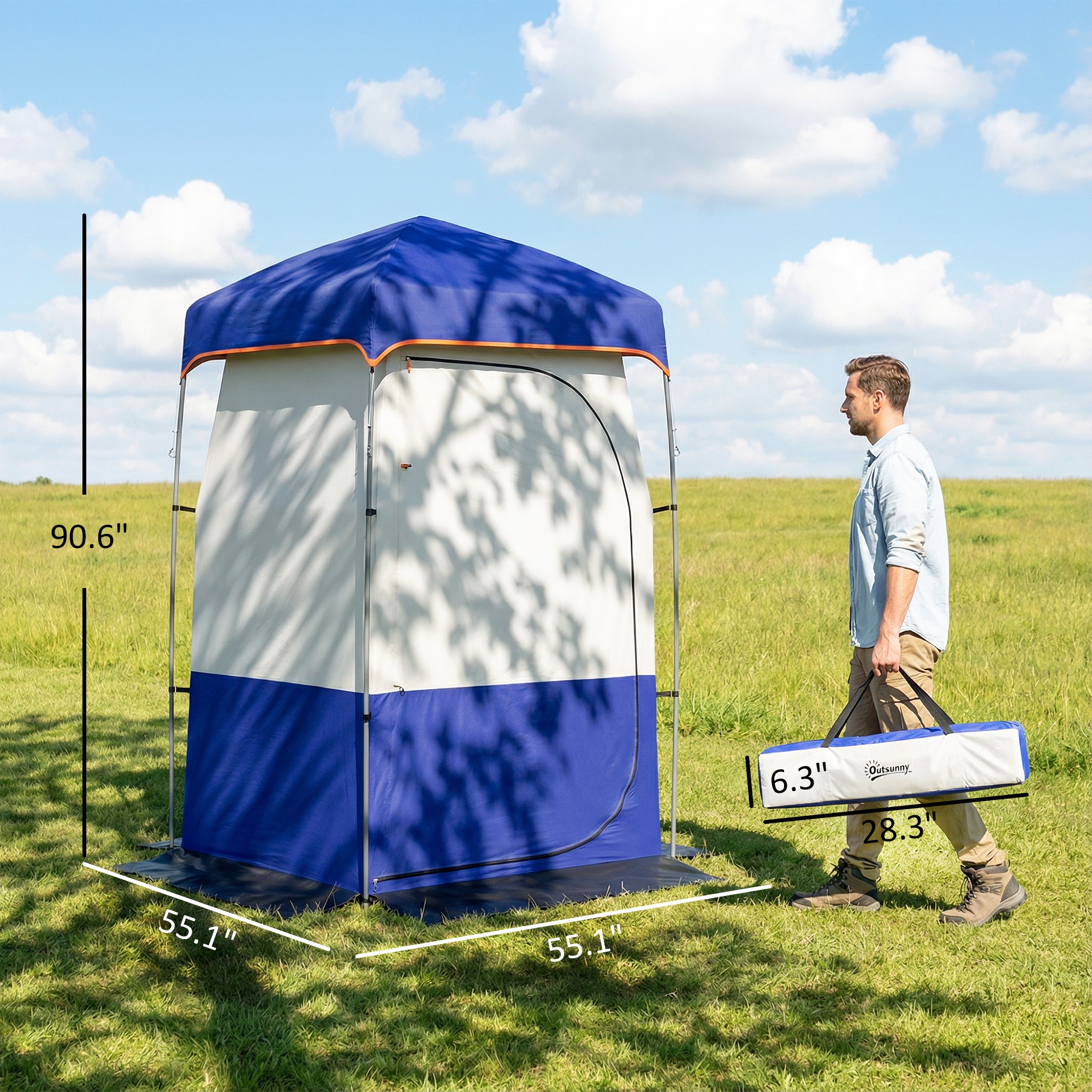  Camping Shower Tent, Portable Privacy Shelter with Solar Shower Bag, Removable Floor and Carrying Bag, Blue