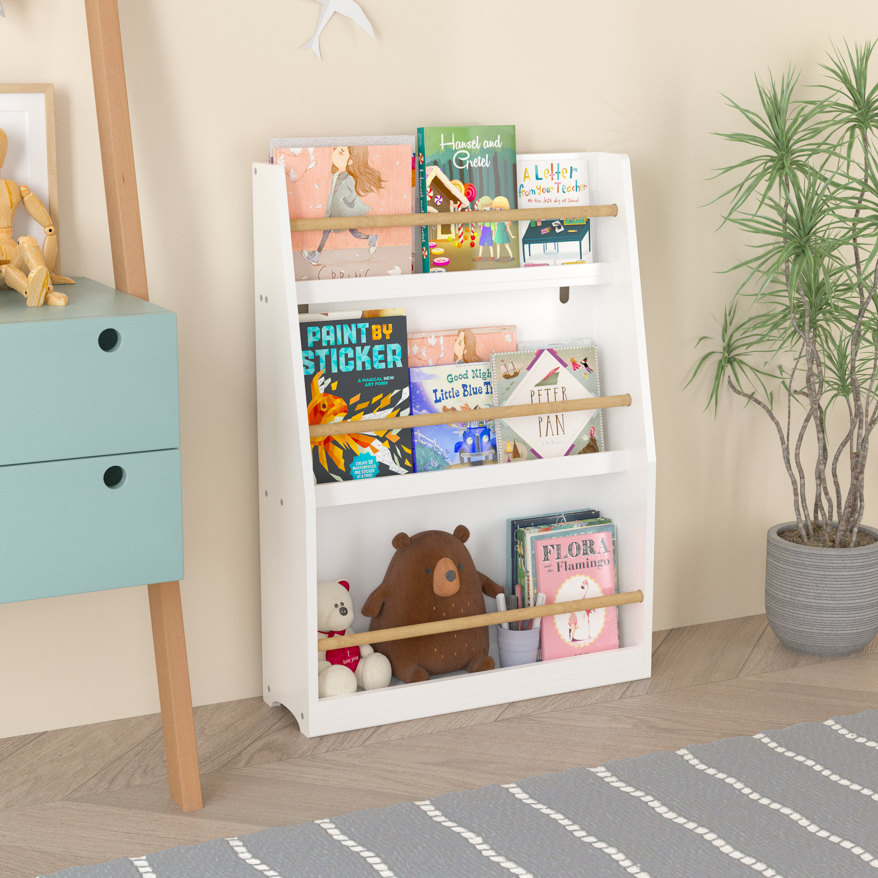 3 Tier Kids Book Shelf,Kids Book Rack, Helps Keep Bedrooms, Playrooms, And Classrooms Organized,White