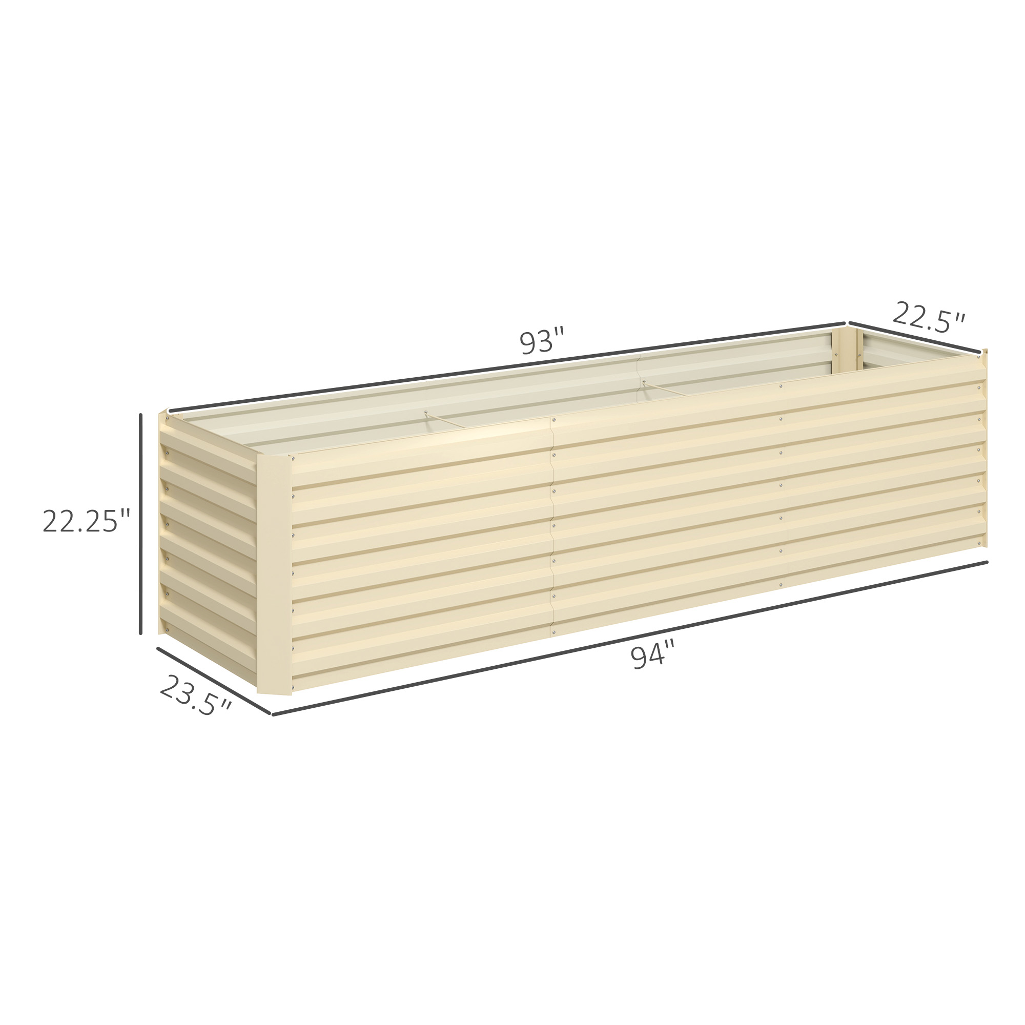  8x2x2ft Galvanized Raised Garden Bed Kit with Safety Edging for Flowers, Herbs and Vegetables, Cream White