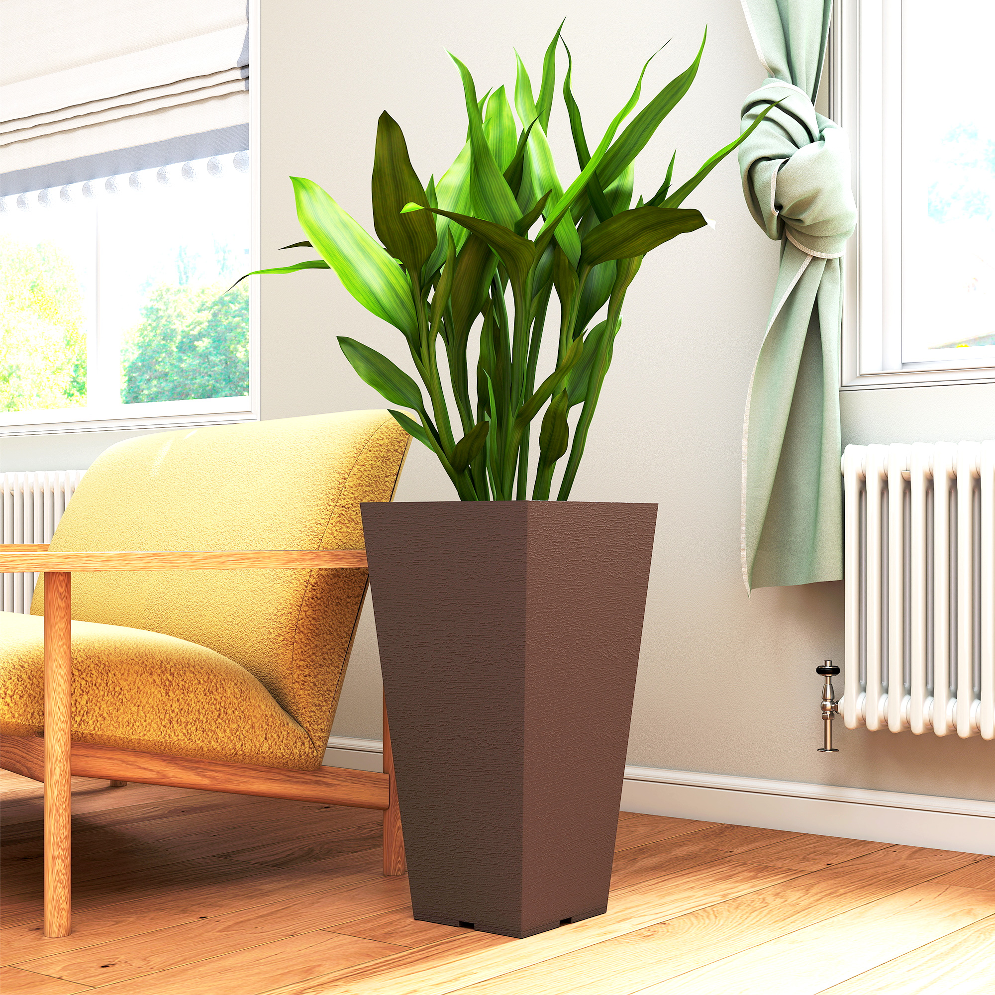  23 Inch Tall Planters for Outdoor Plants, Set of 2 Plastic Flower Pots, for Front Door Patio Garden Use, Brown