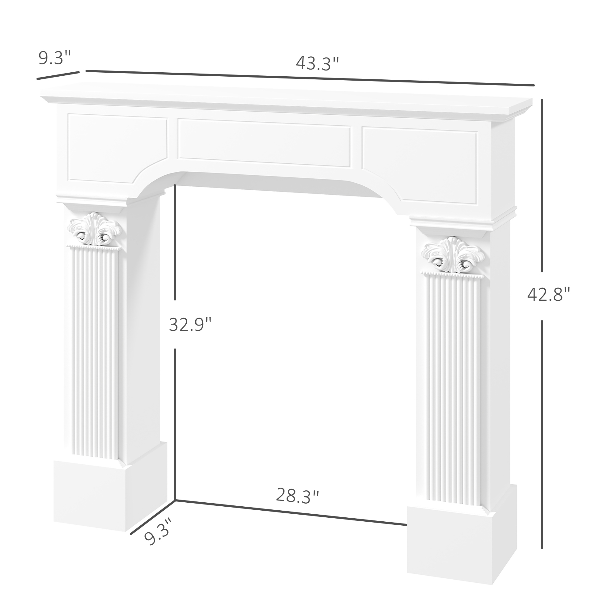  Baroque Fireplace Mantle, Freestanding Fireplace Surround for Electric Fireplaces, 43.3" W x 42.8" H, White