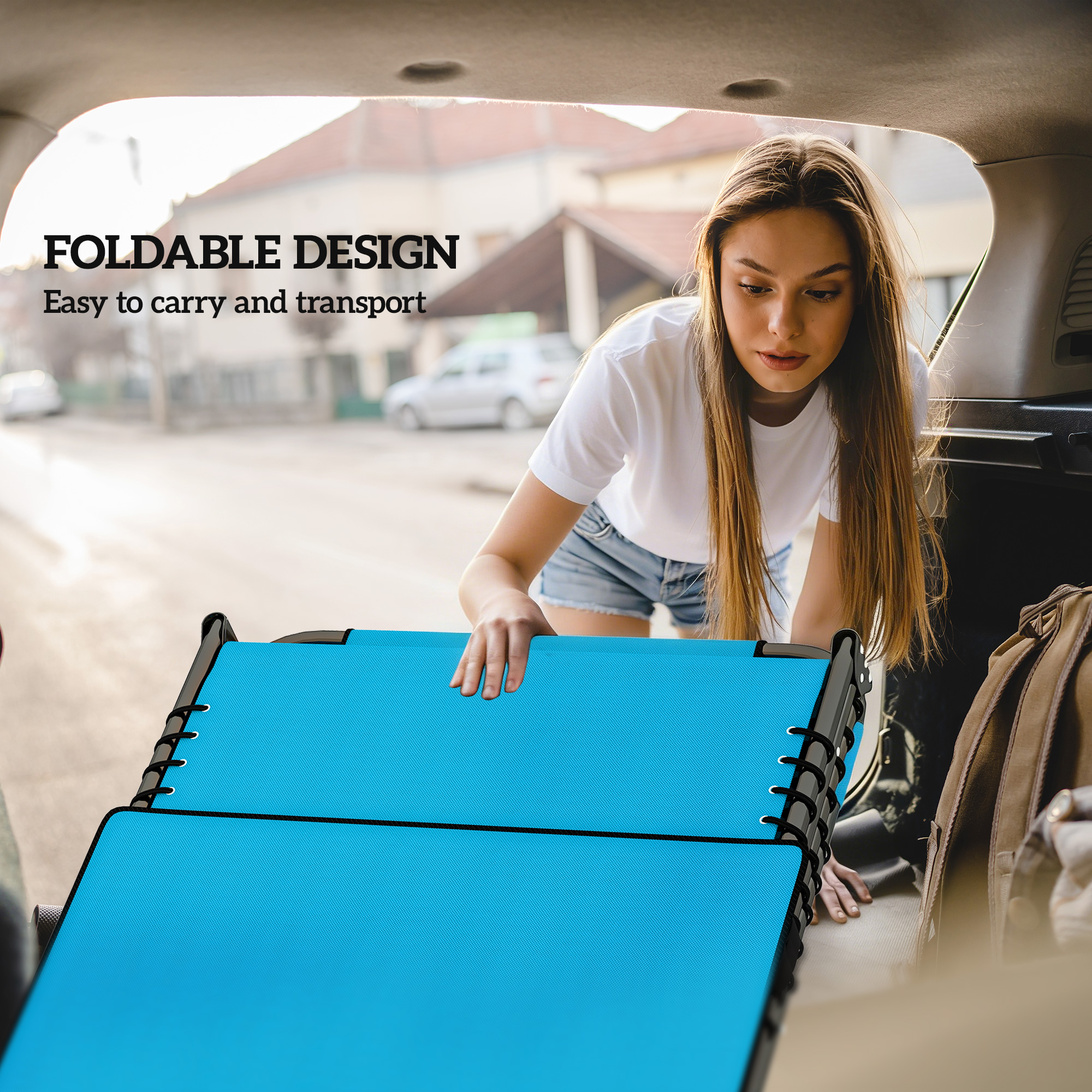  Folding Chaise Tanning Lounge Chair w/ 5-level Reclining Back, Reading Hole, Side Pocket, Headrest, Blue