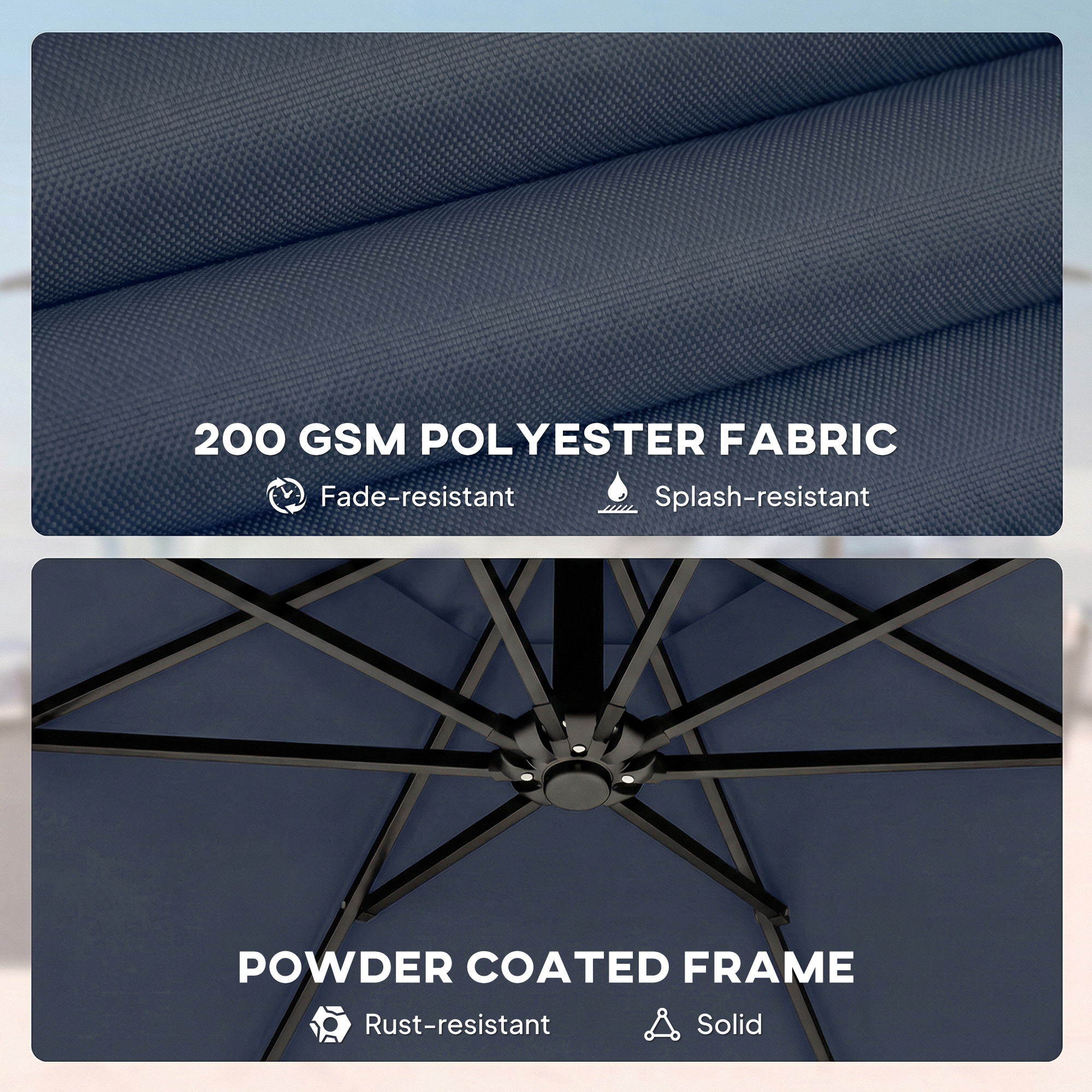  10 ft Offset Patio Umbrella with Cover, Hanging Cantilever Umbrella with 360° Rotation, Crank Handle, Tilt, Navy Blue