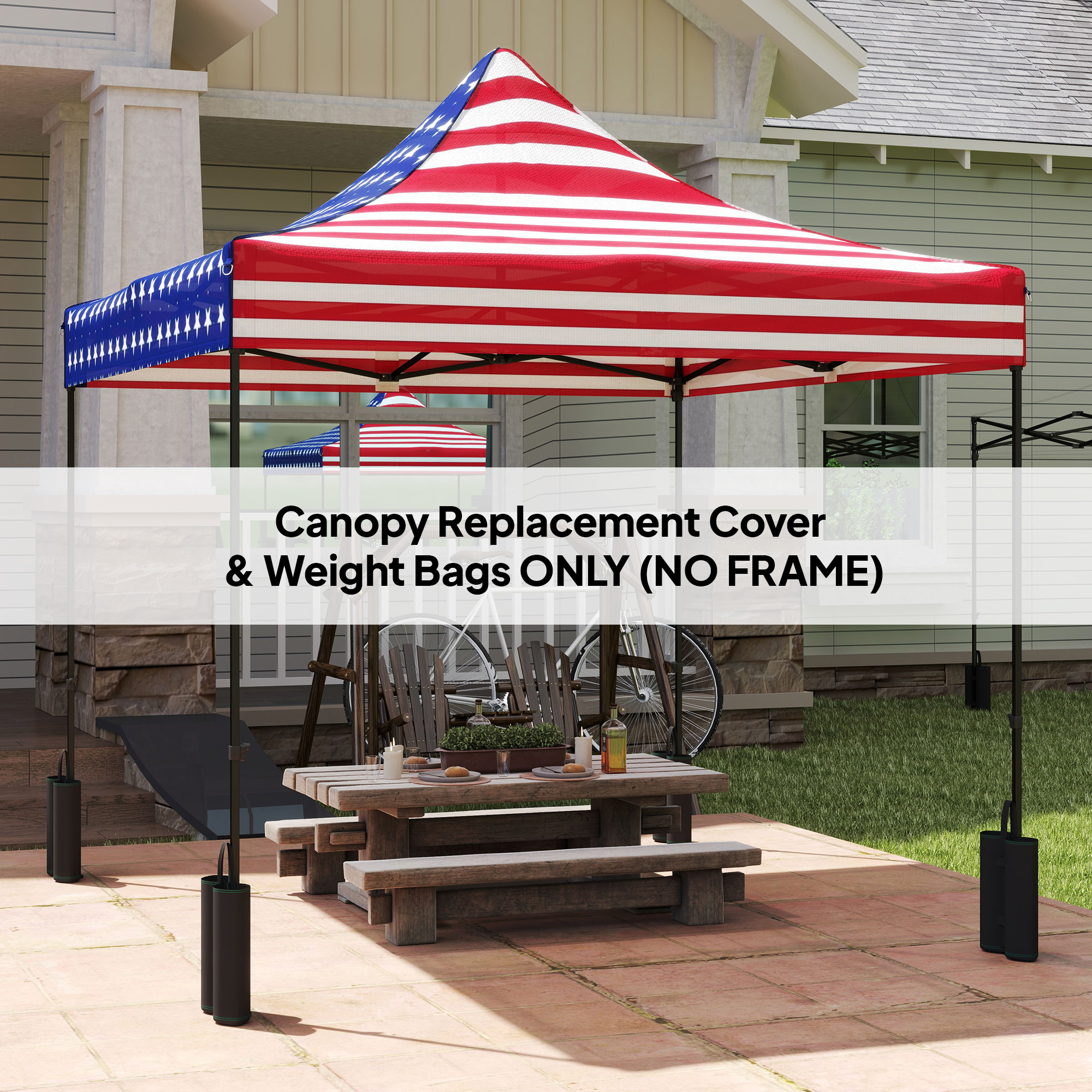  10' x 10' Replacement Canopy Top for Pop Up Canopy Tent with 4 Sand Bags, UPF50+ Protection, American Flag