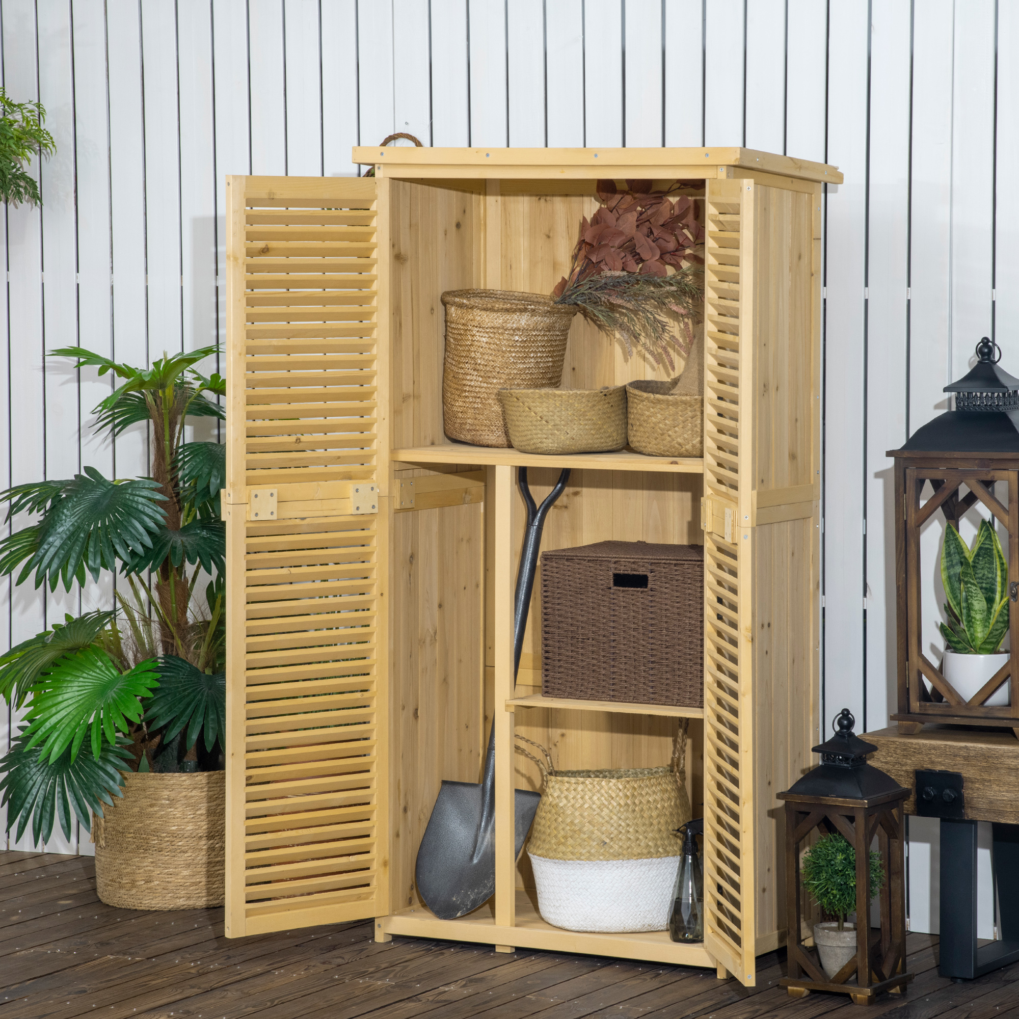 5 x 3 Wooden Garden Storage Shed, Sheds & Outdoor Storage with Asphalt Roof & 2 Large Wood Doors with Lock, Natural