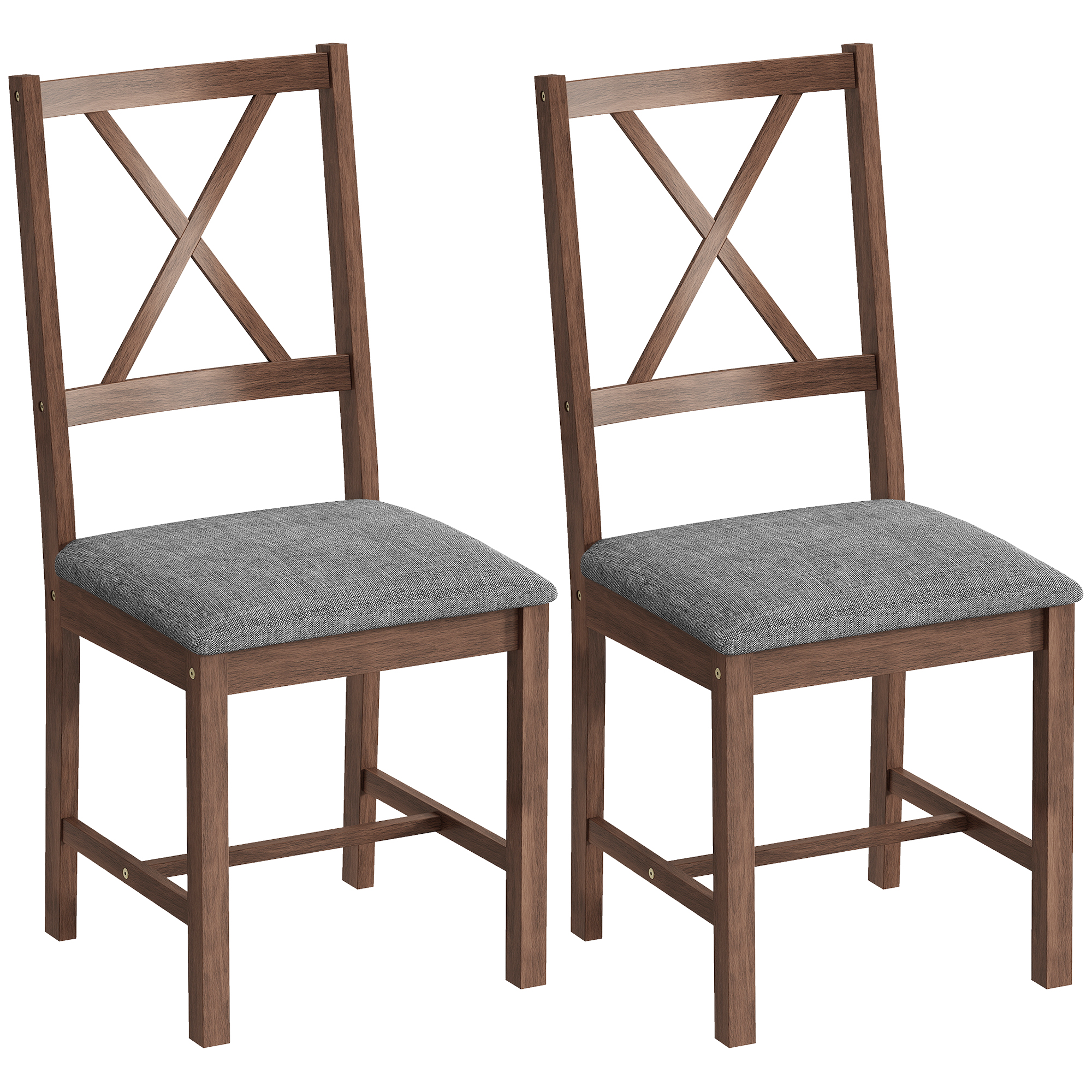  Set of 2 Dining Chairs, Upholstered X-Back Dining Room Chairs with Rubberwood Legs and Padded Seat for Kitchen, Gray