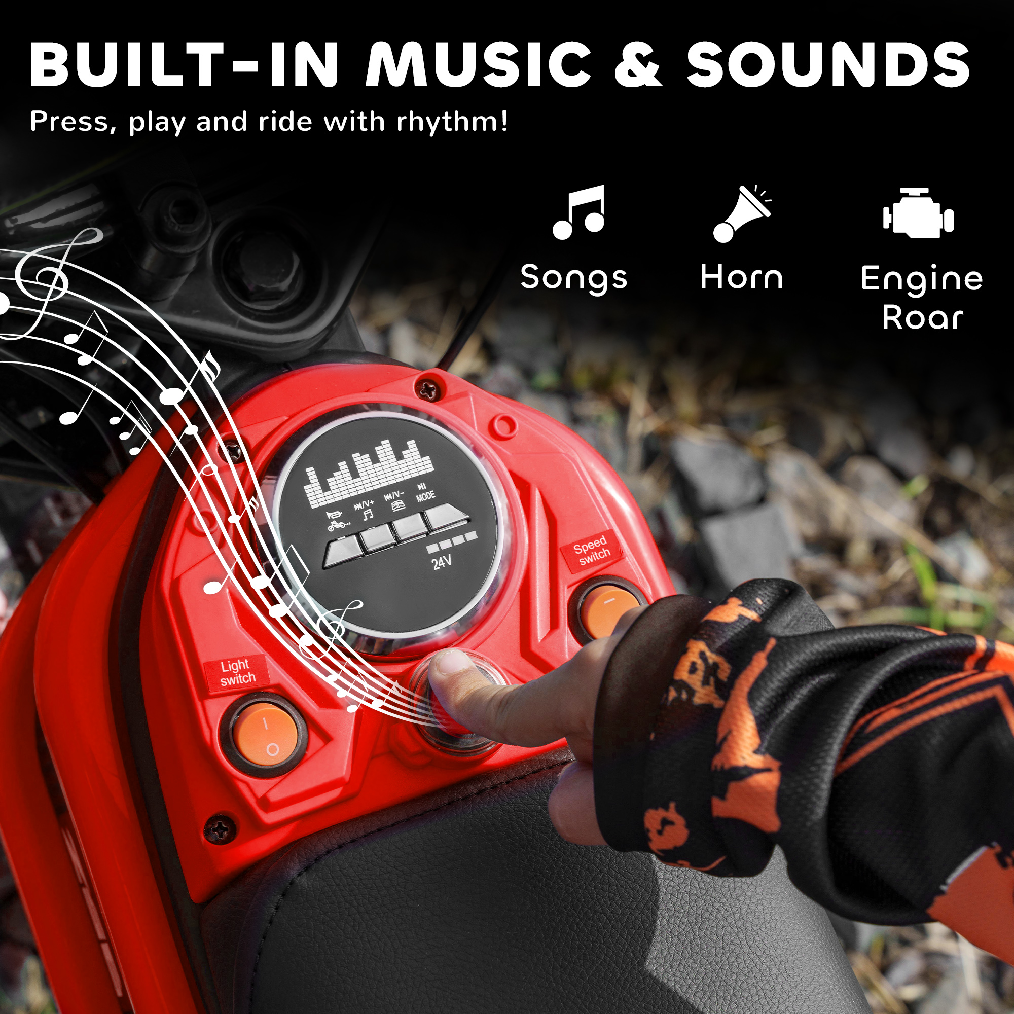 Kids Electric Dirt Bike, 24V 350W, 12-inch, Up to 15 MPH, Red