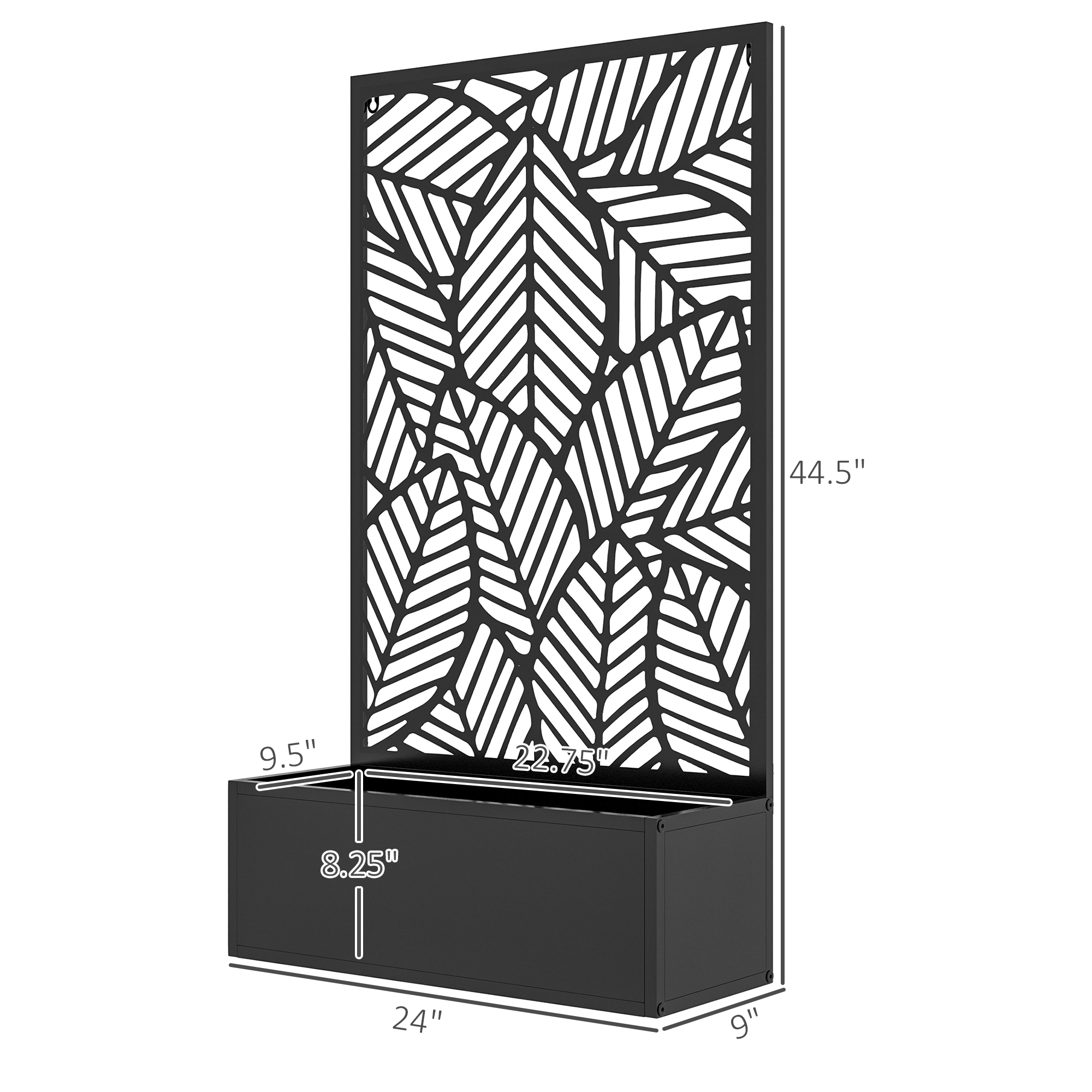  Metal Outdoor Privacy Screen with Raised Garden Bed, Privacy Panel and Planter Box, Wall-Mounted or Freestanding, Black