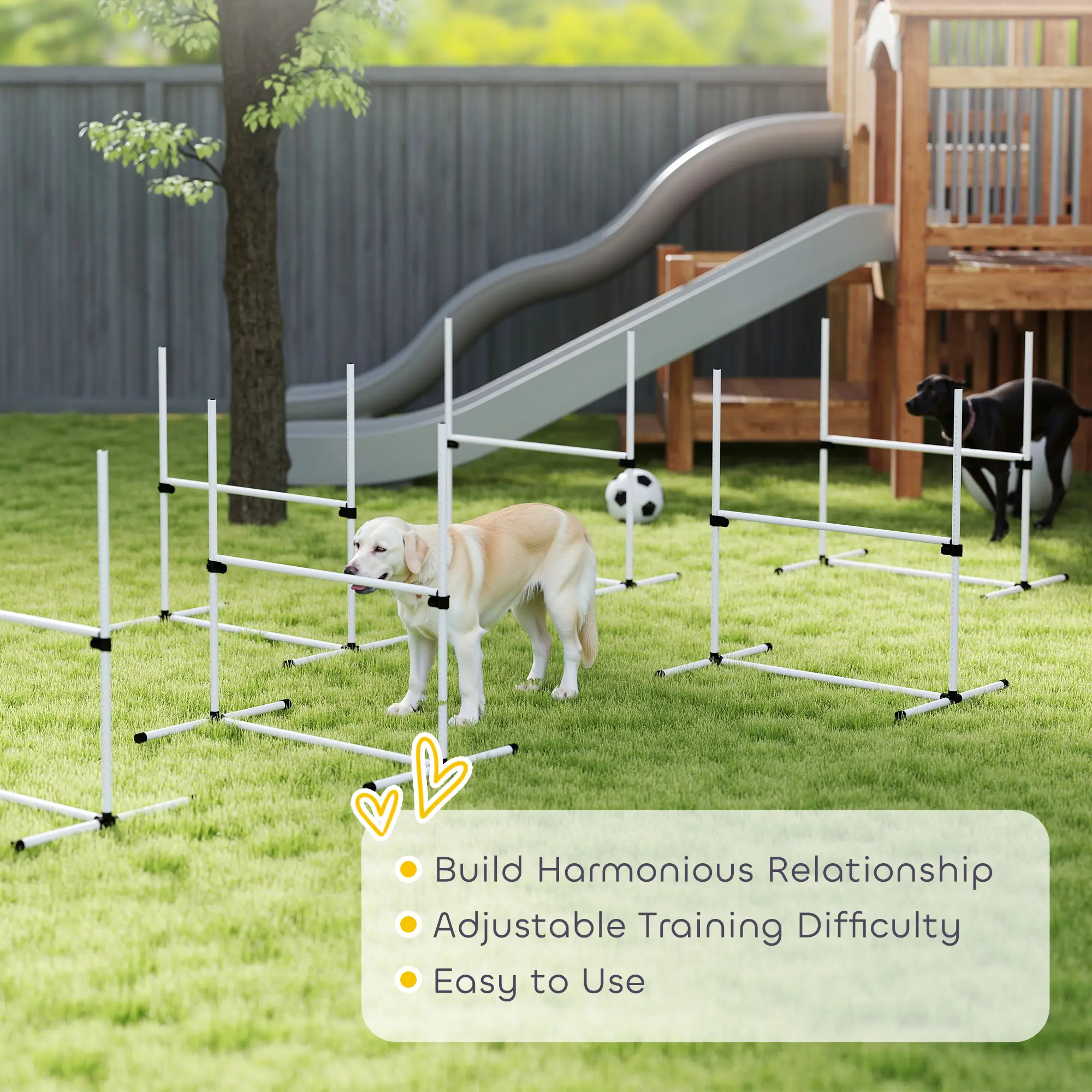 6 Piece Dog Agility Set with Adjustable Height Jump Bars, Carry Bag, Displacing Top Bar, White