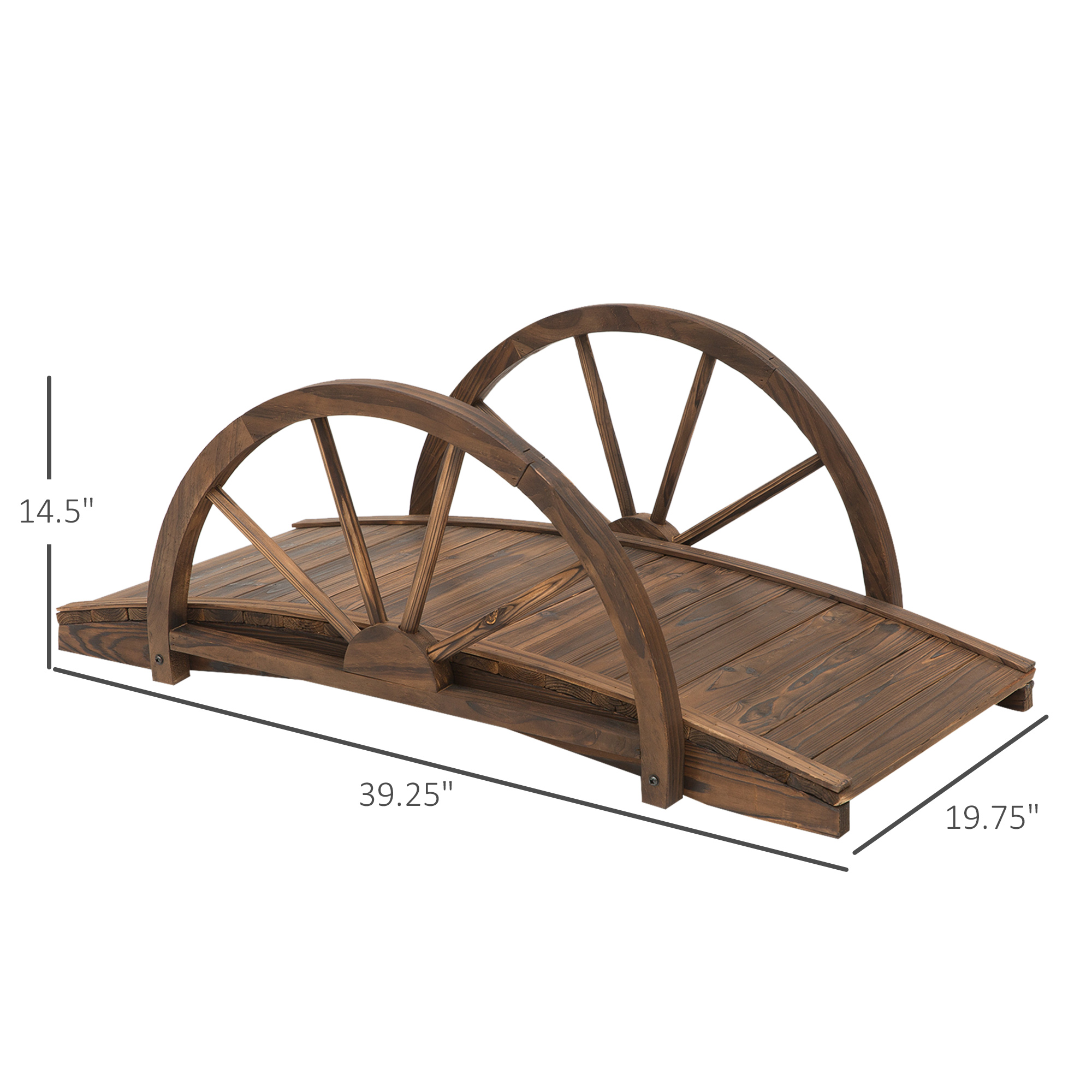  3.3ft Wooden Garden Bridge Arc Footbridge with Half-Wheel Style Railings & Solid Fir Construction, Stained Wood