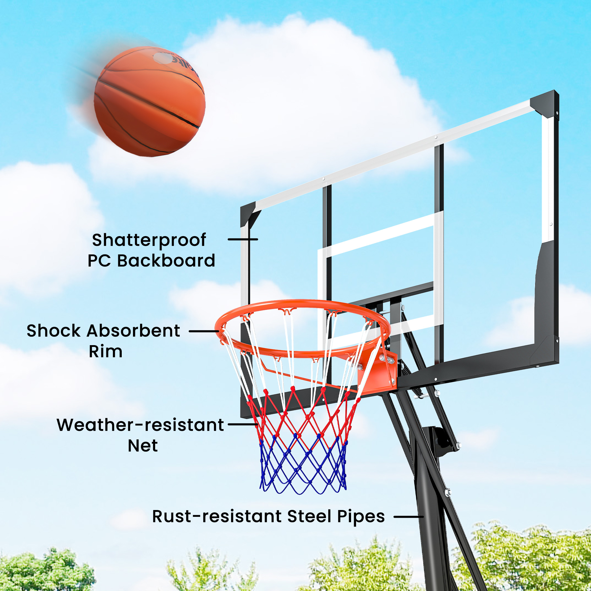 Portable Basketball Hoop Outdoor, 8-10ft Adjustable Basketball Goal, 47 Inch... 6