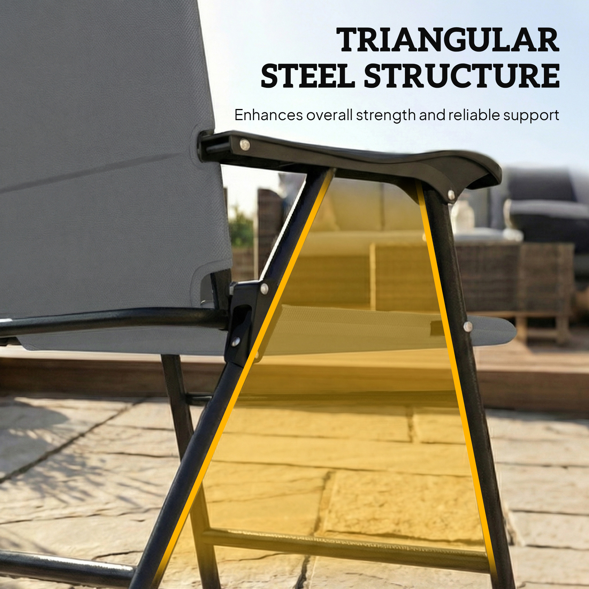  Folding Patio Chairs Set of 2, Padded High Back Lawn Camping Chairs with Armrests, 600D Oxford Fabric, Light Gray