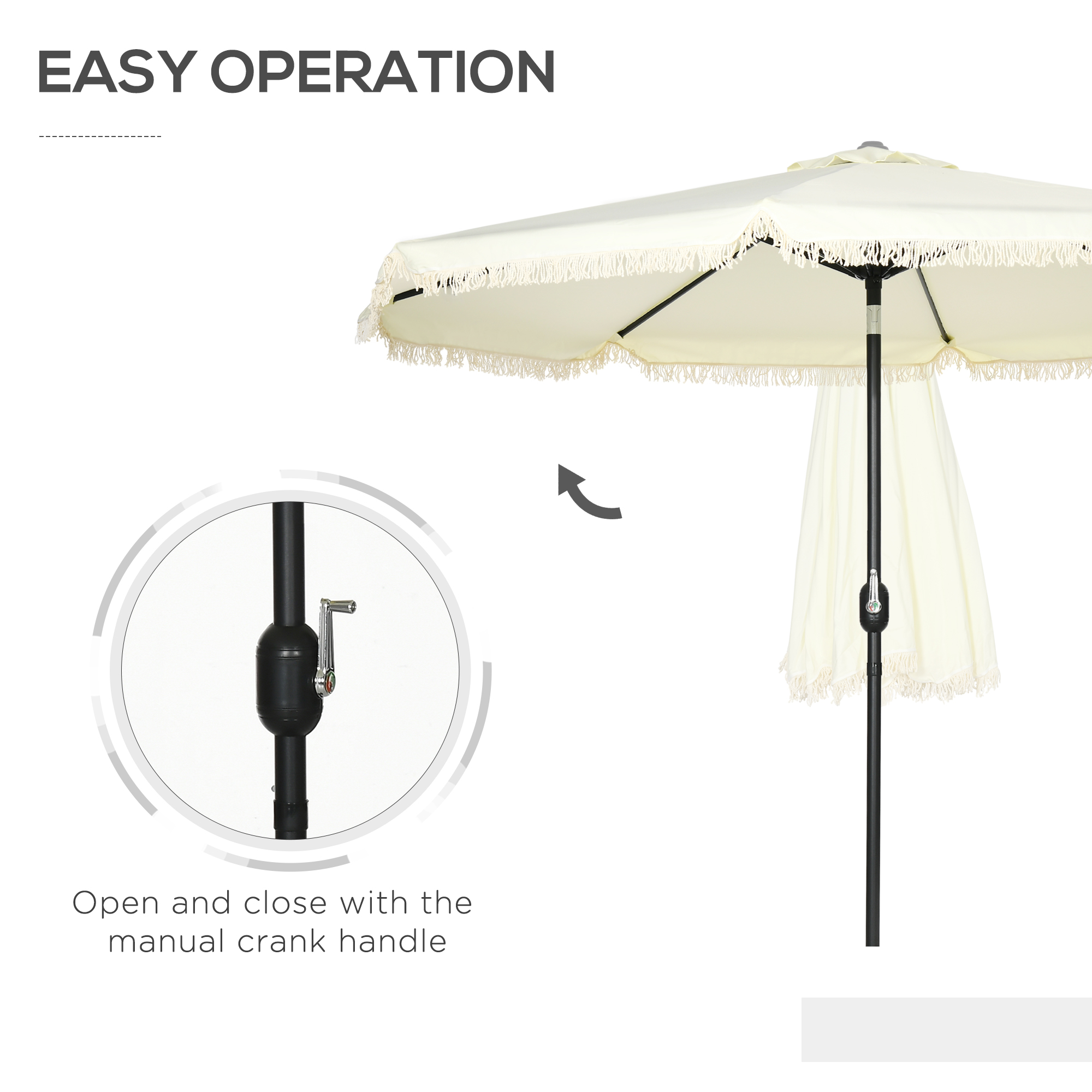  9 ft Cantilever Umbrella with Push Button Tilt and Crank Tassles and 8 Ribs Shade Umbrellas for Garden