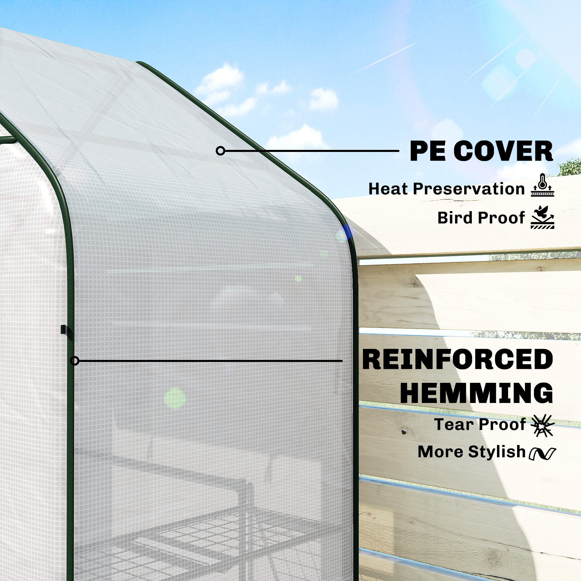  Greenhouse for Outdoors, Portable Greenhouse with 6 Shelves, UV-resistant PE Cover, Roll-up Door, White