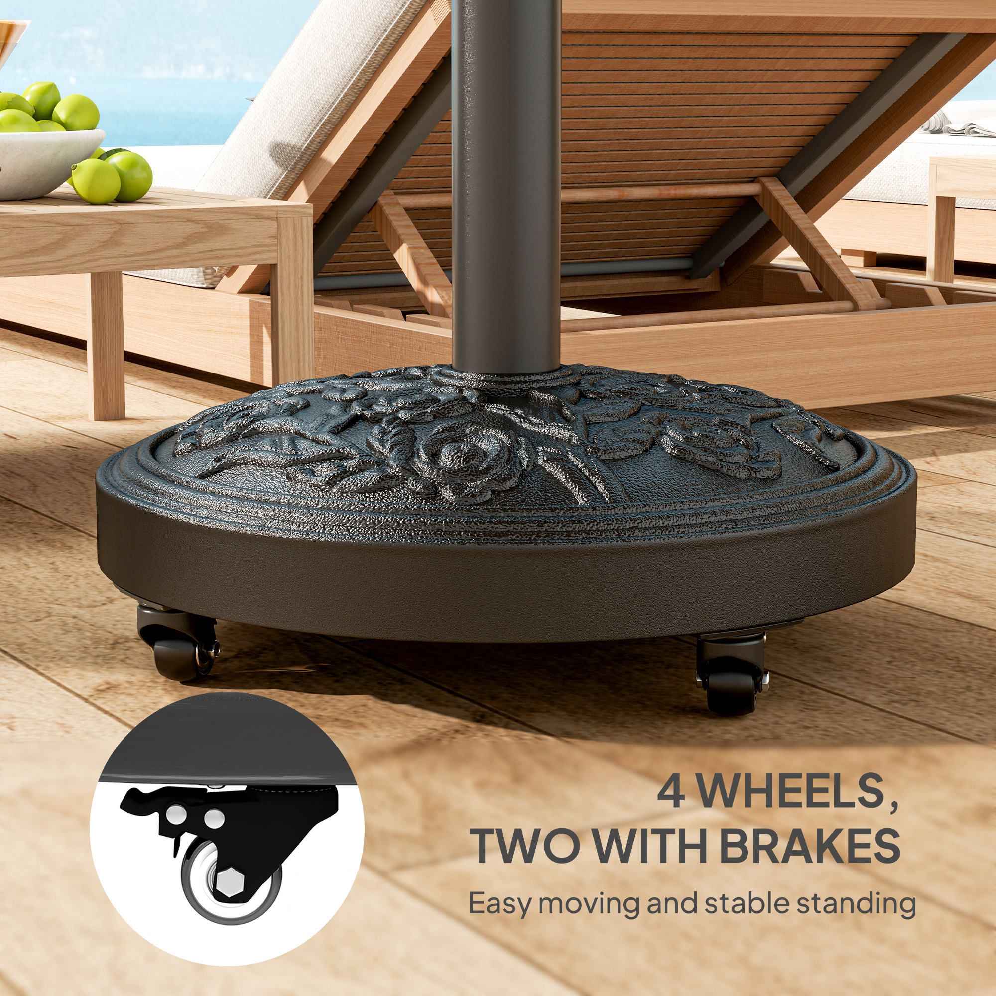  Round Patio Umbrella Base, 46 lbs Resin Umbrella Base with Wheels, Outdoor Umbrella Stand for 1.3"/1.5"/1.9" Umbrella Poles for Outdoor, Lawn, Poolside, Black