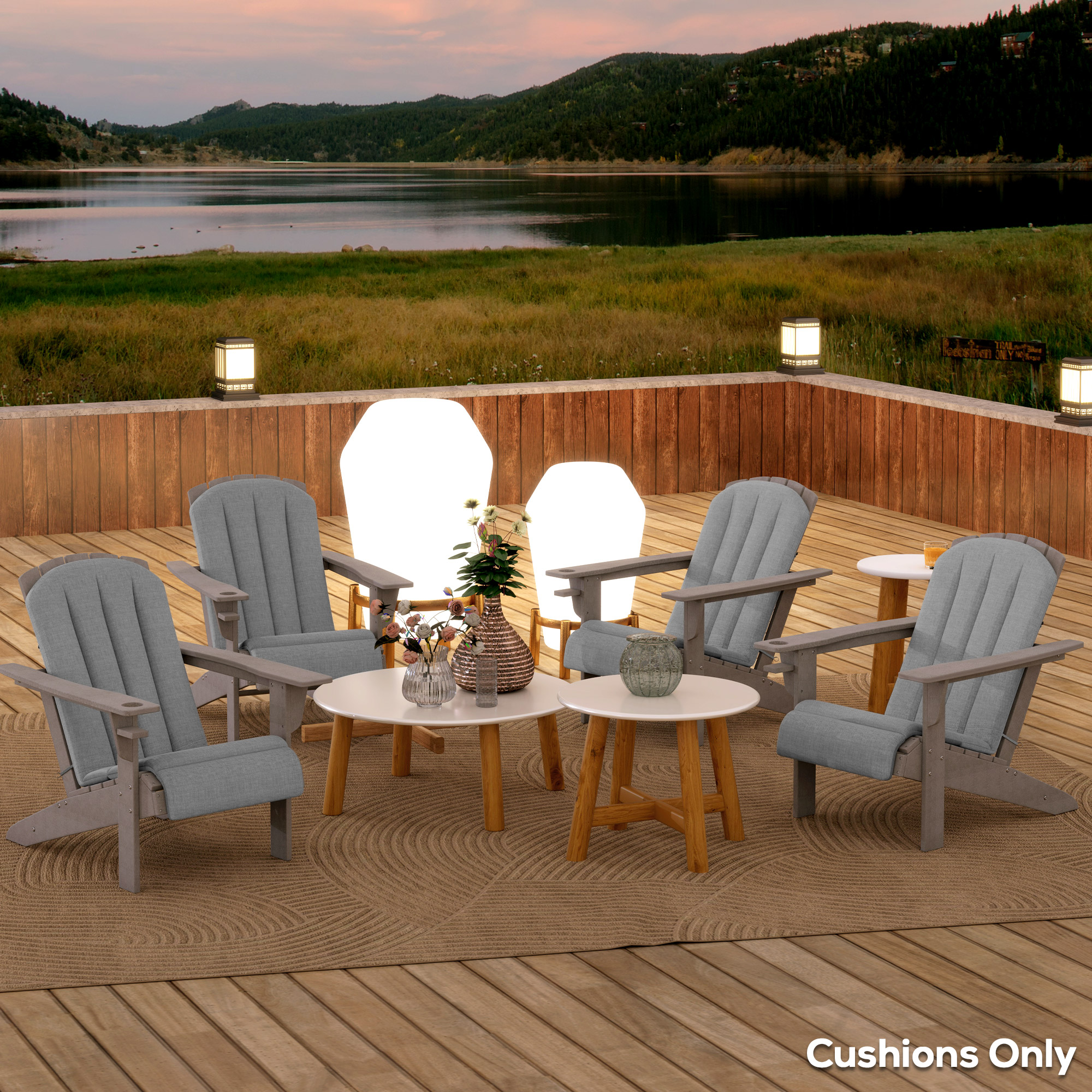  Set of 4 Outdoor Chair Cushions, High Back Adirondack Chair Cushion with Ties, High-Density Foam, Gray