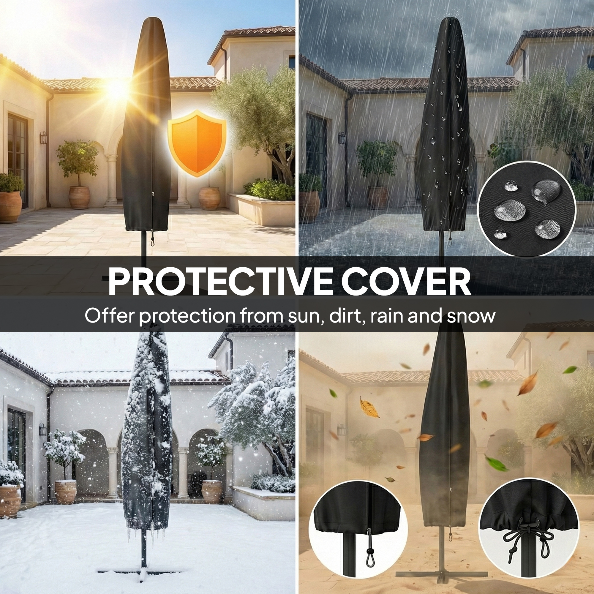  10 ft Offset Patio Umbrella with Cover, Hanging Cantilever Umbrella with 360° Rotation, Crank Handle, Tilt, Tan