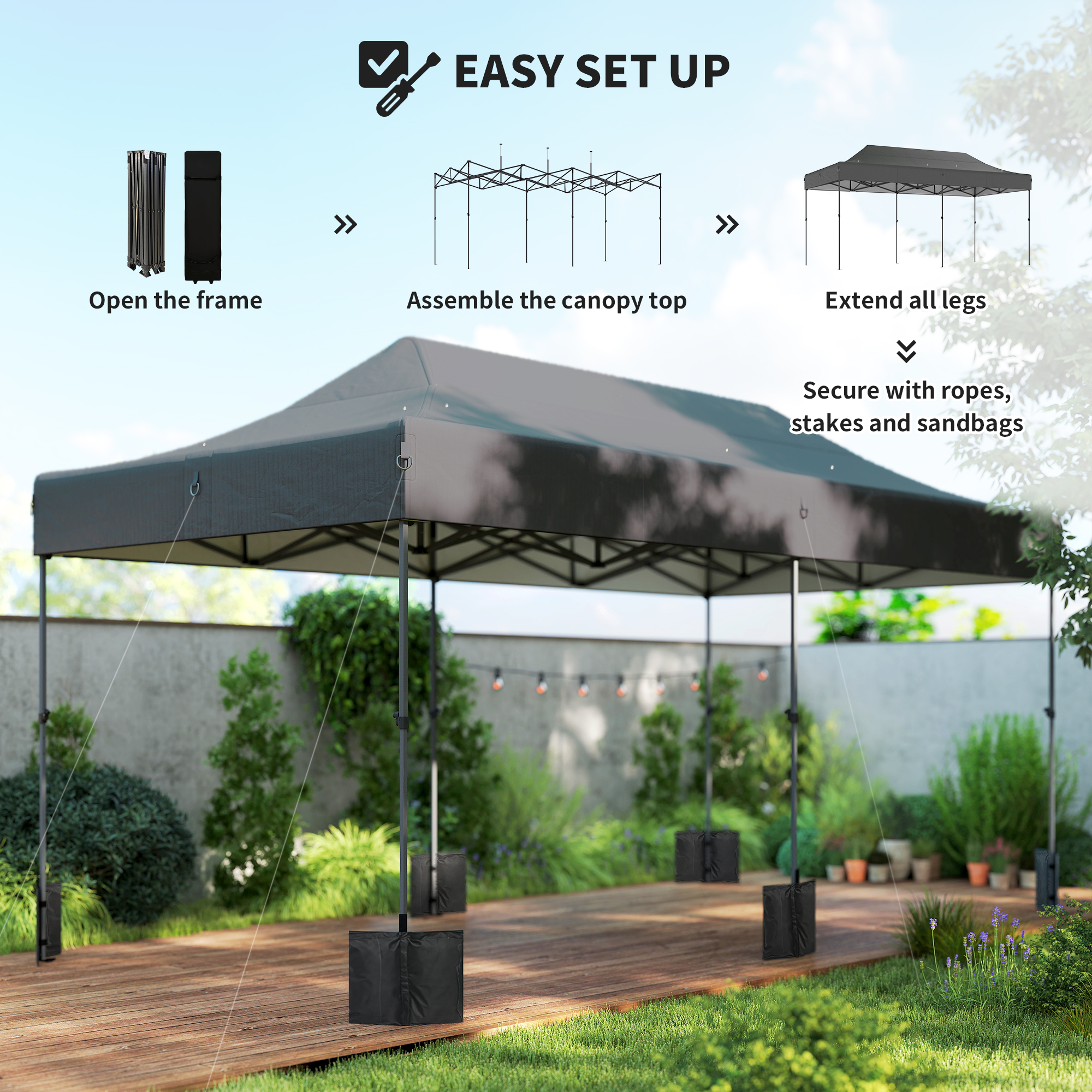 10 x 20 ft Pop Up Canopy Tent, Heavy Duty UPF50+ Outdoor Portable Instant Canopy Shelter with Wheeled Bag, Dark Gray