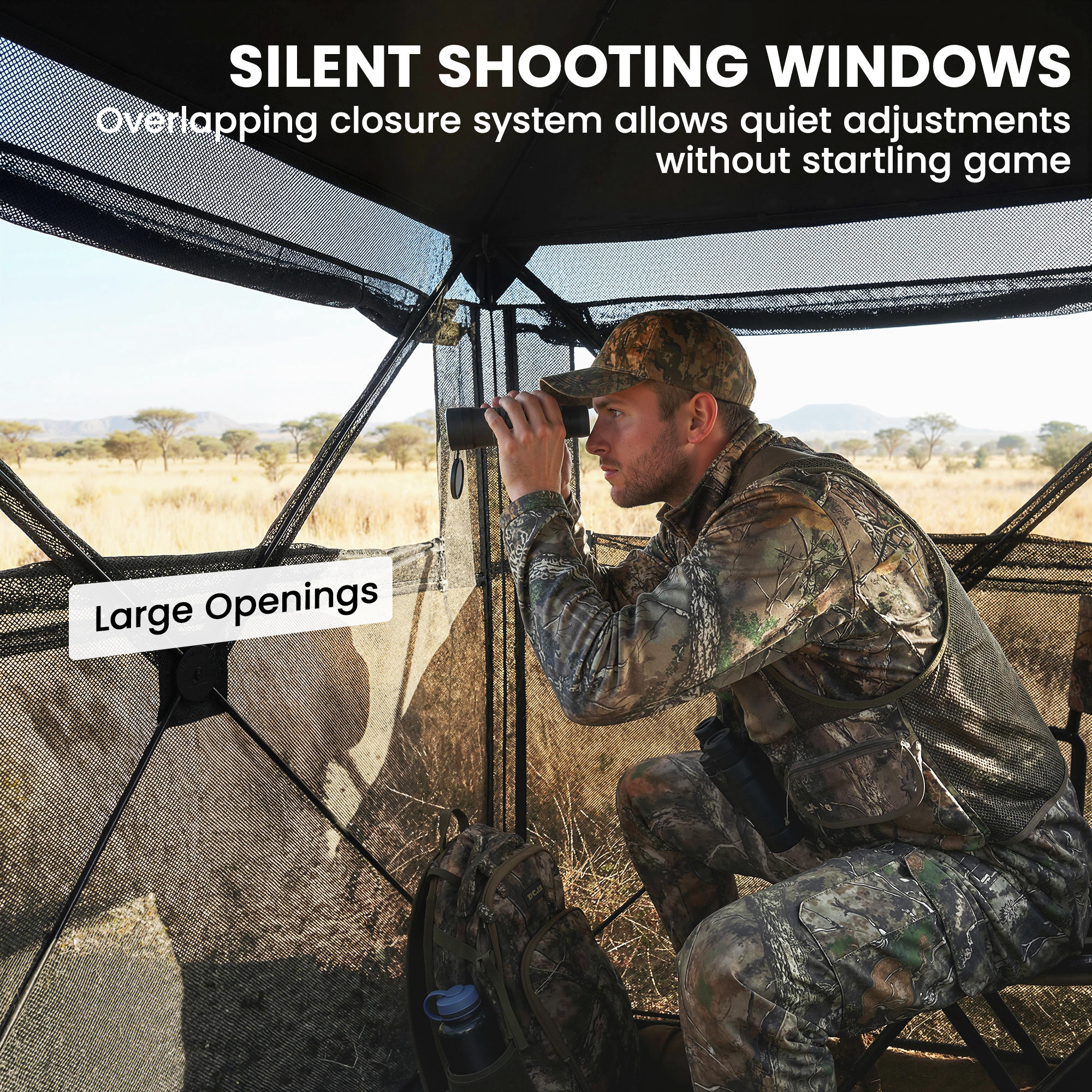  Hunting Blind for 2 Person, See Through Pop Up Blind with 270-Degree View, Windows for Deer Hunting, Camouflage