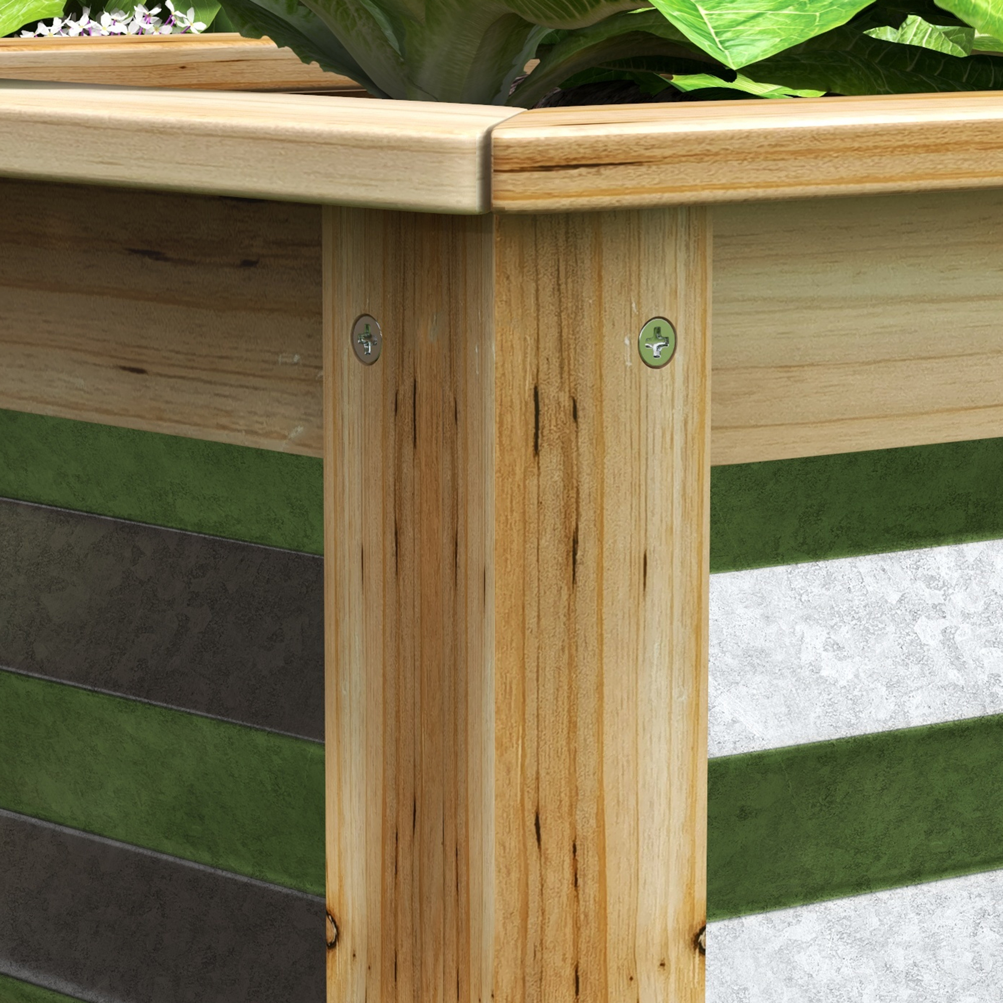  Raised Garden Bed, Planter Box, Metal and Wood Combined, for Growing Flowers, Herbs and Vegetables