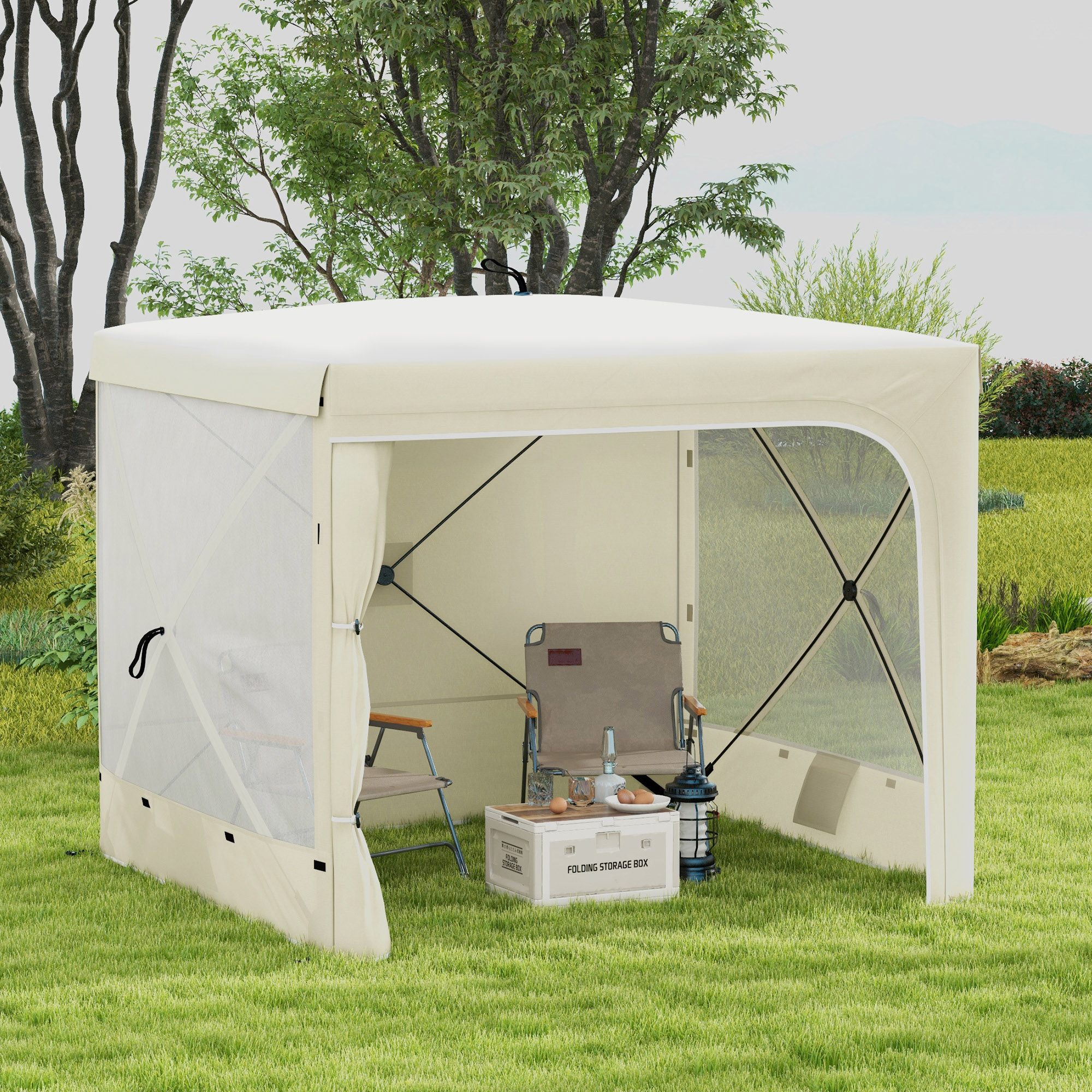 7 x 8 Pop Up Canopy Tent, Camping Tent Sun Shade Shelter with Curtains, Nettings and Carrying Bag, UV-Resistant