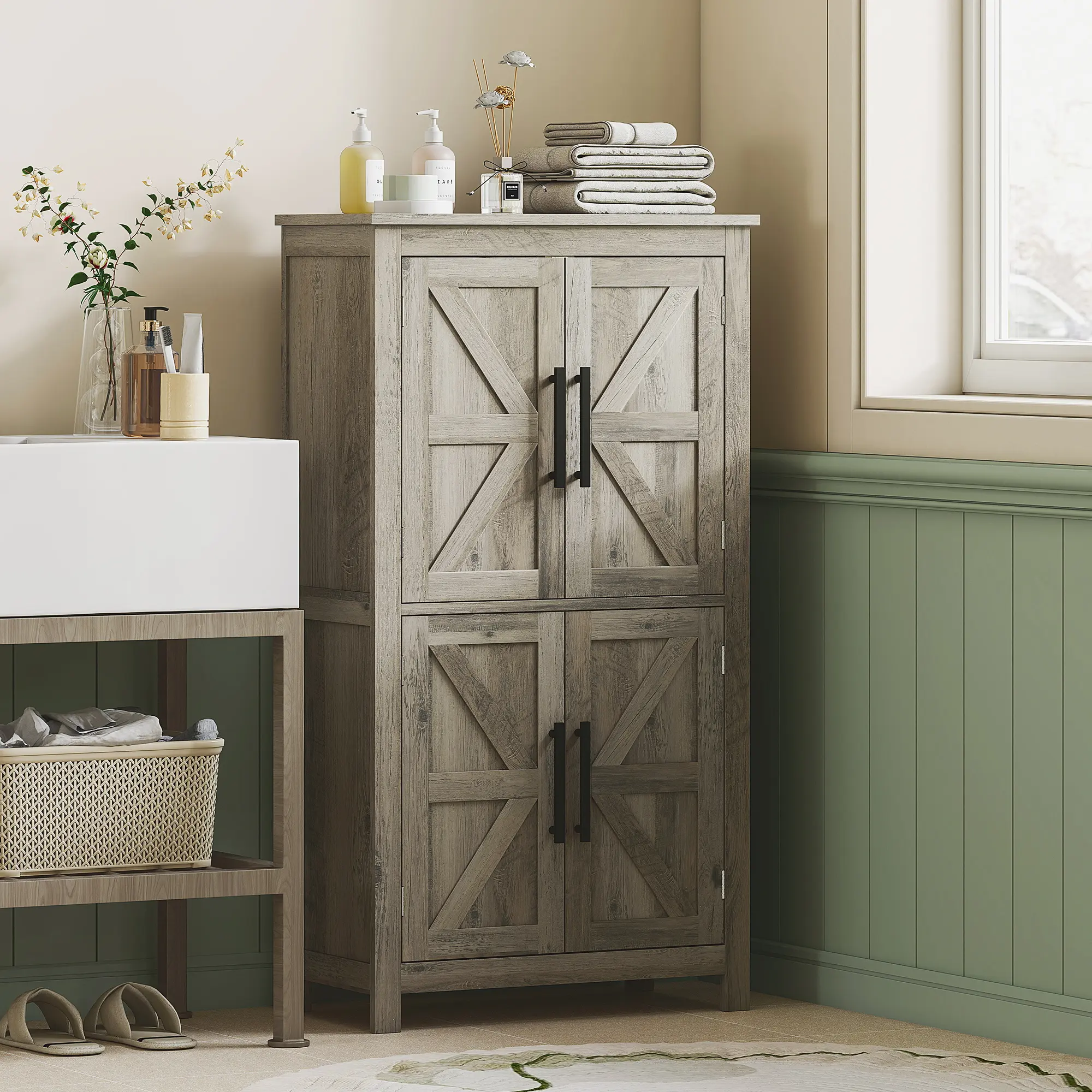 Bathroom Floor Storage Cabinet, Farmhouse Cabinet