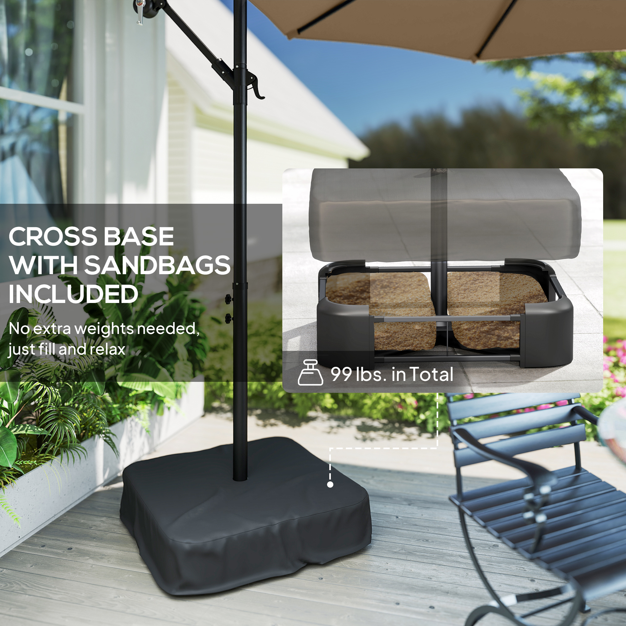  10 ft Cantilever Patio Umbrella with Light, Weight, Offset Hanging Outdoor Umbrella with Protective Cover, Tan