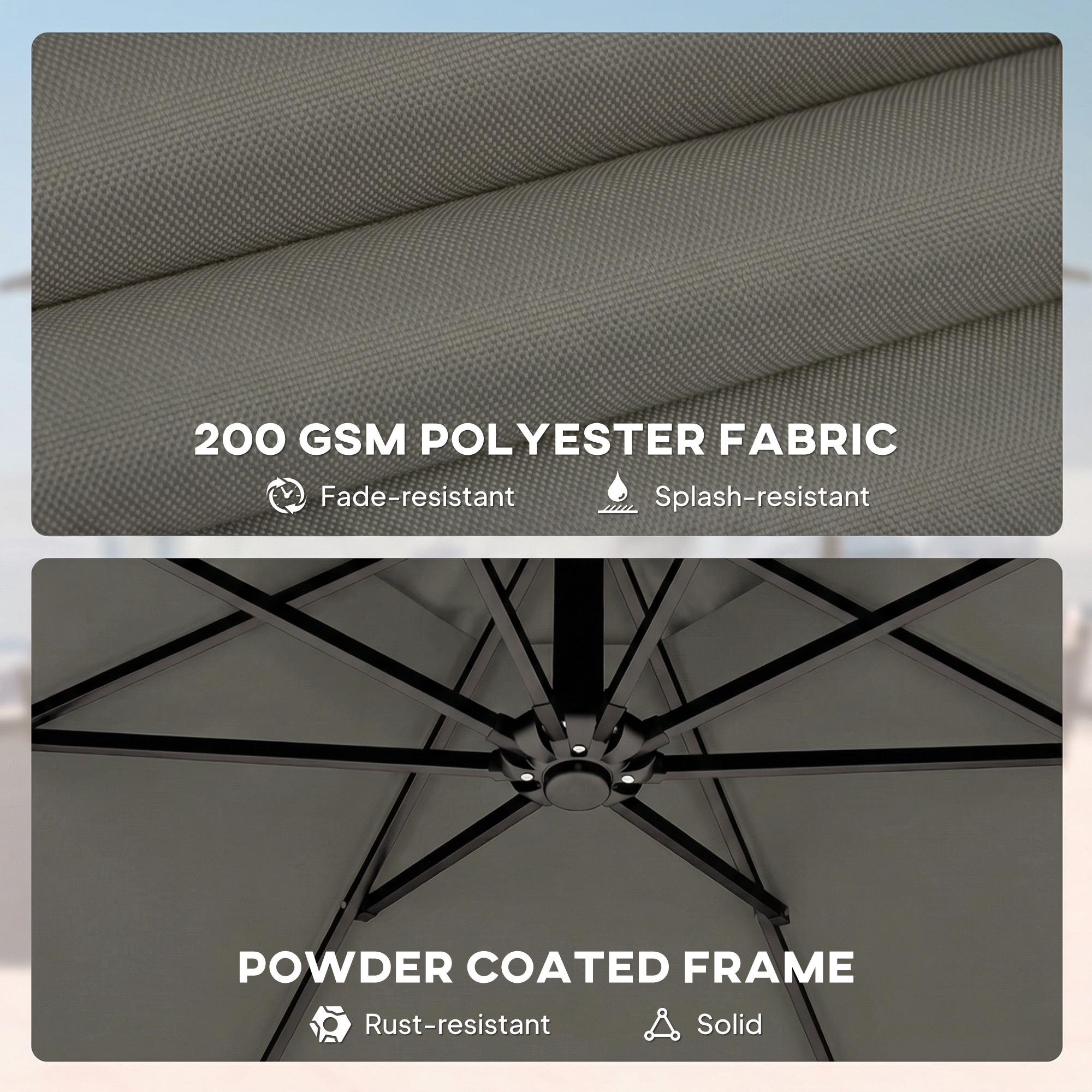  10 ft Offset Patio Umbrella with Cover, Hanging Cantilever Umbrella with 360° Rotation, Crank Handle, Tilt, Gray