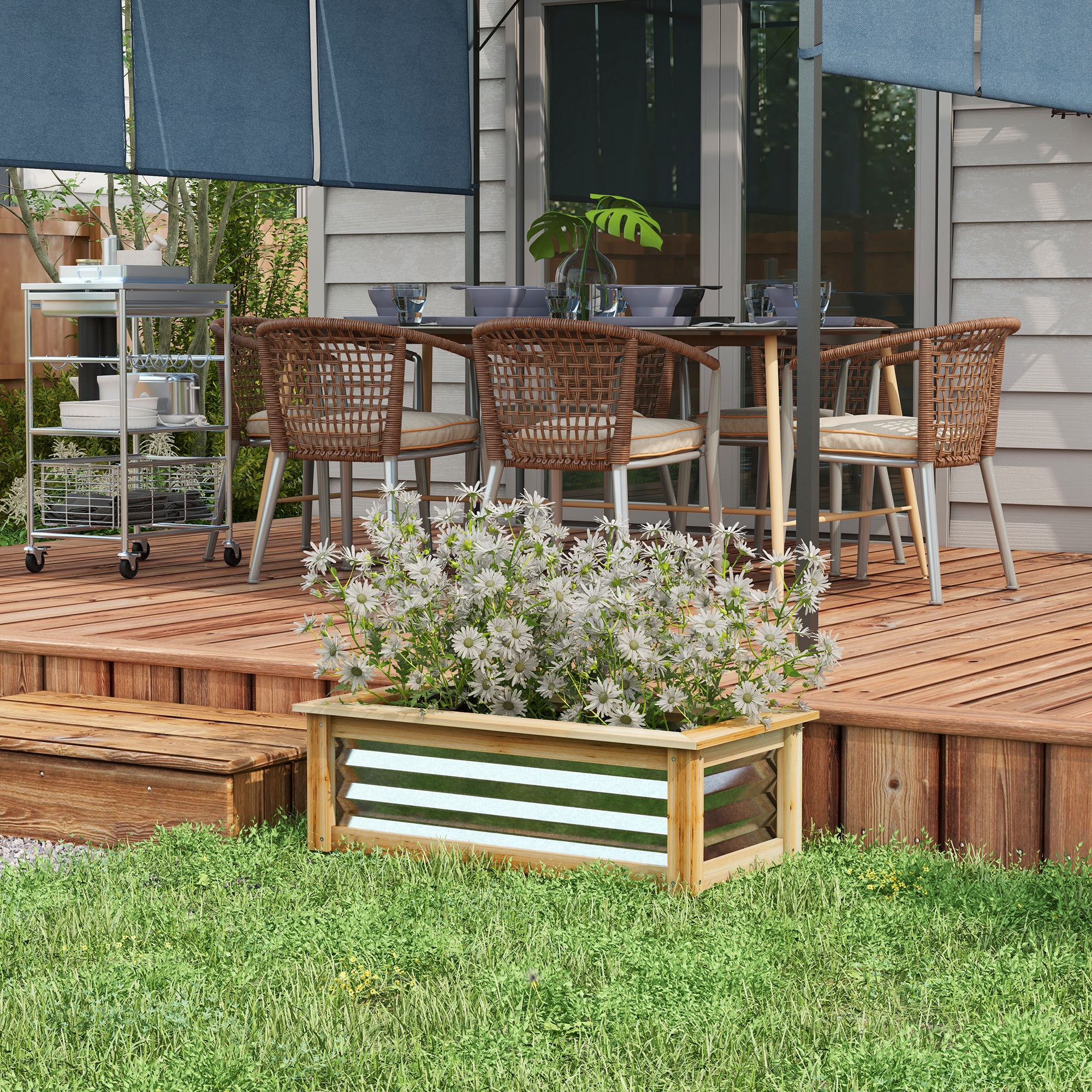 Raised Garden Bed, Planter Box, Metal and Wood Combined, for Growing Flowers, Herbs and Vegetables
