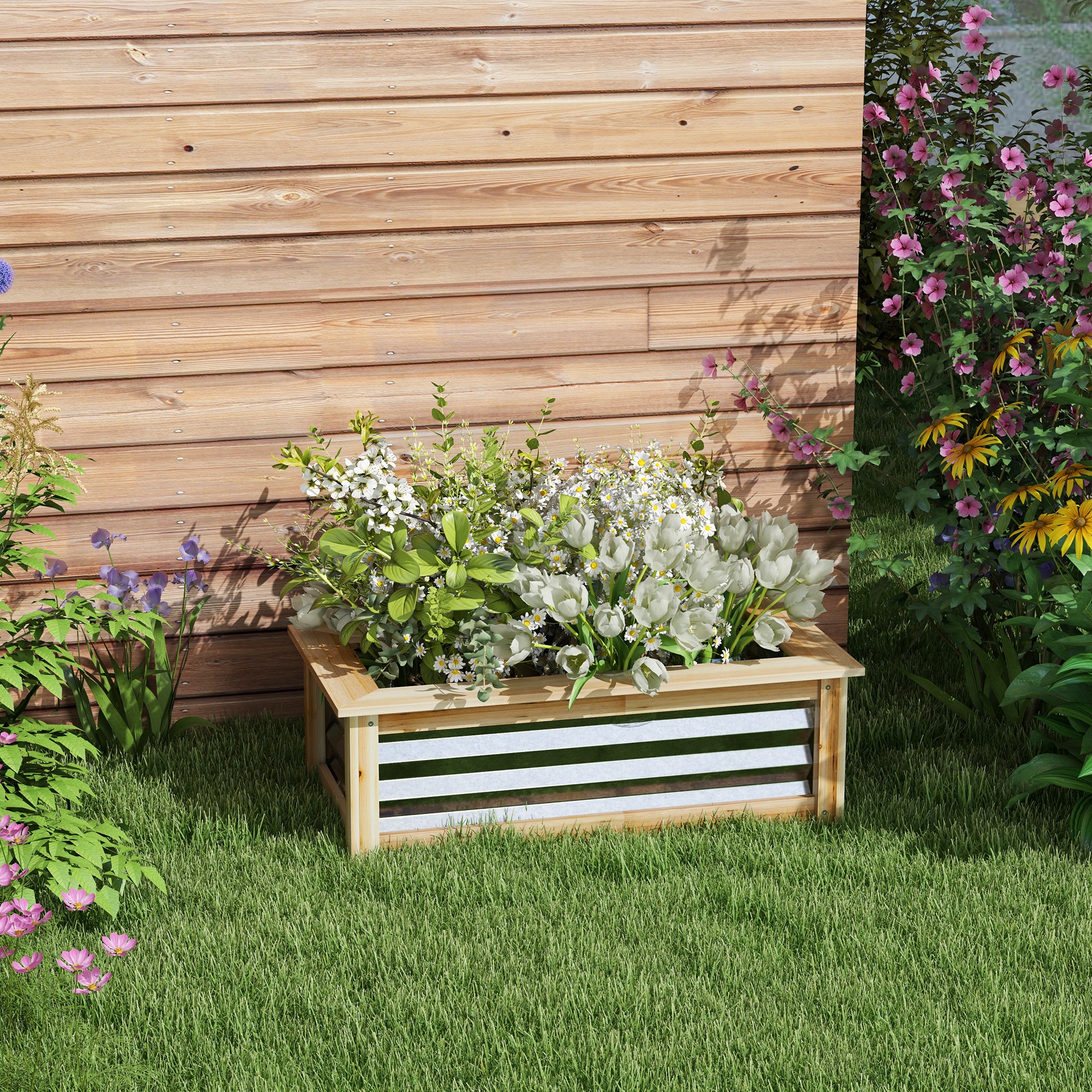  Raised Garden Bed, Planter Box, Metal and Wood Combined, for Growing Flowers, Herbs and Vegetables