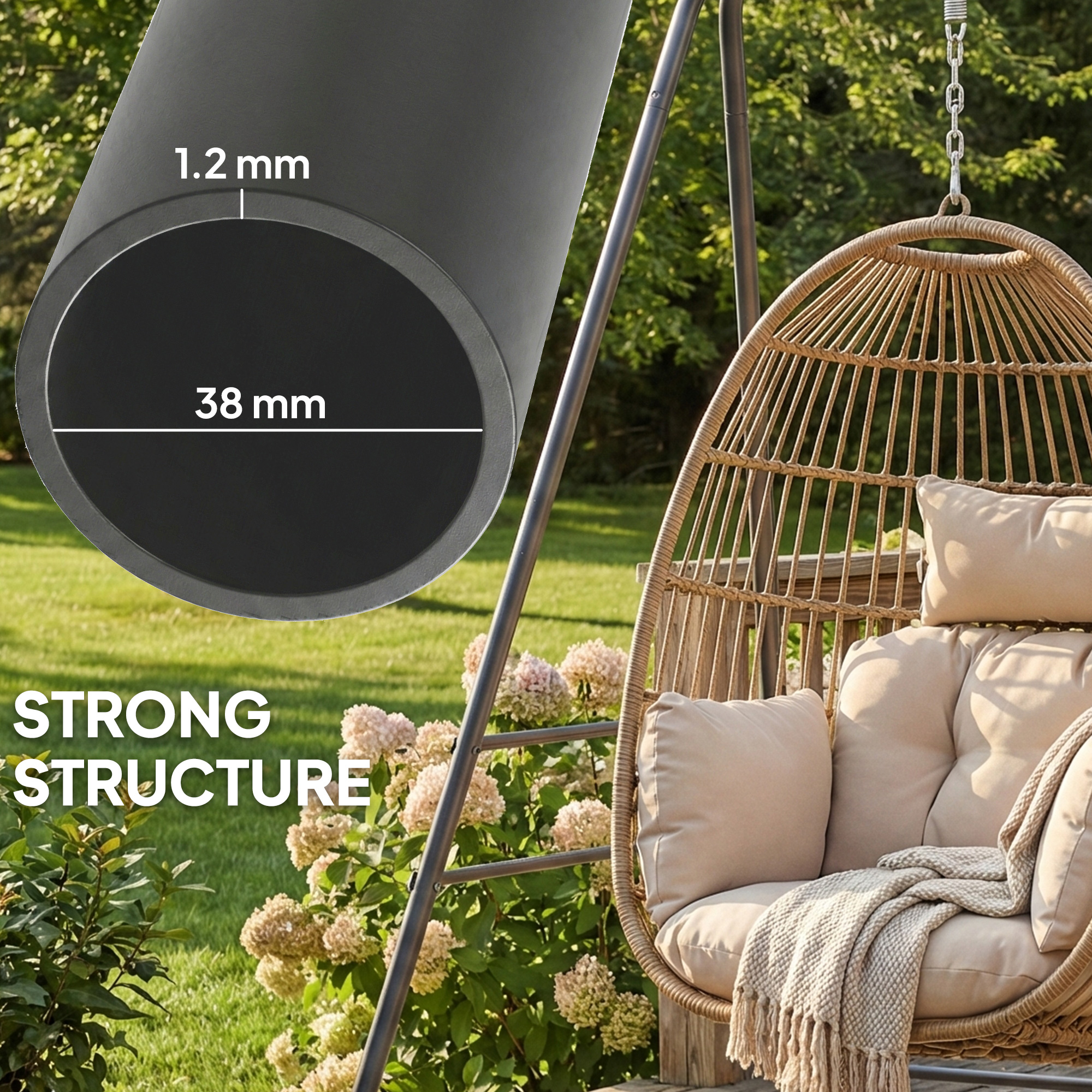  Hammock Chair Stand  Indoor and Outdoor Use with Anti-Slip Foot Pads, 2 Carabiners, Gray