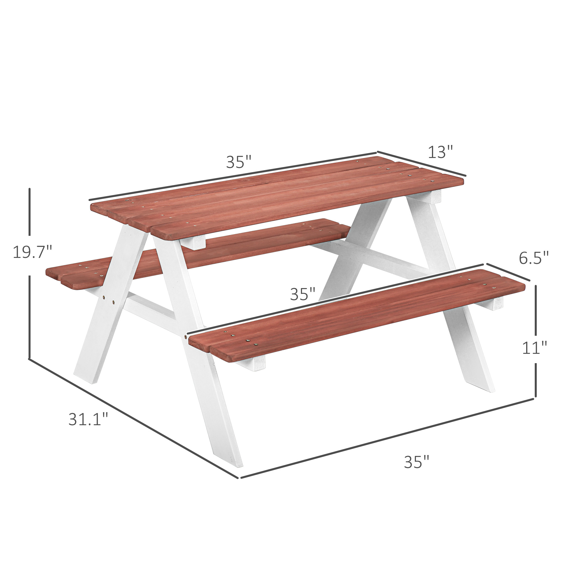  Kids Picnic Table Set, Wooden Table & Bench Set, Kids Patio Furniture Outdoor Toys for Garden, Backyard, Aged 3-8 Years Old, Brown