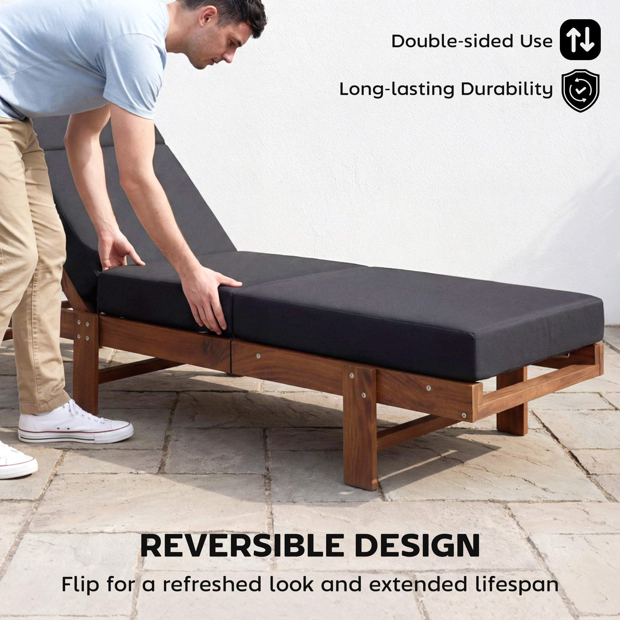  Chaise Lounge Cushion, 4" Thick Outdoor Lounge Chair Cushion with Ties for Patio, 21" x 72 ", Gray