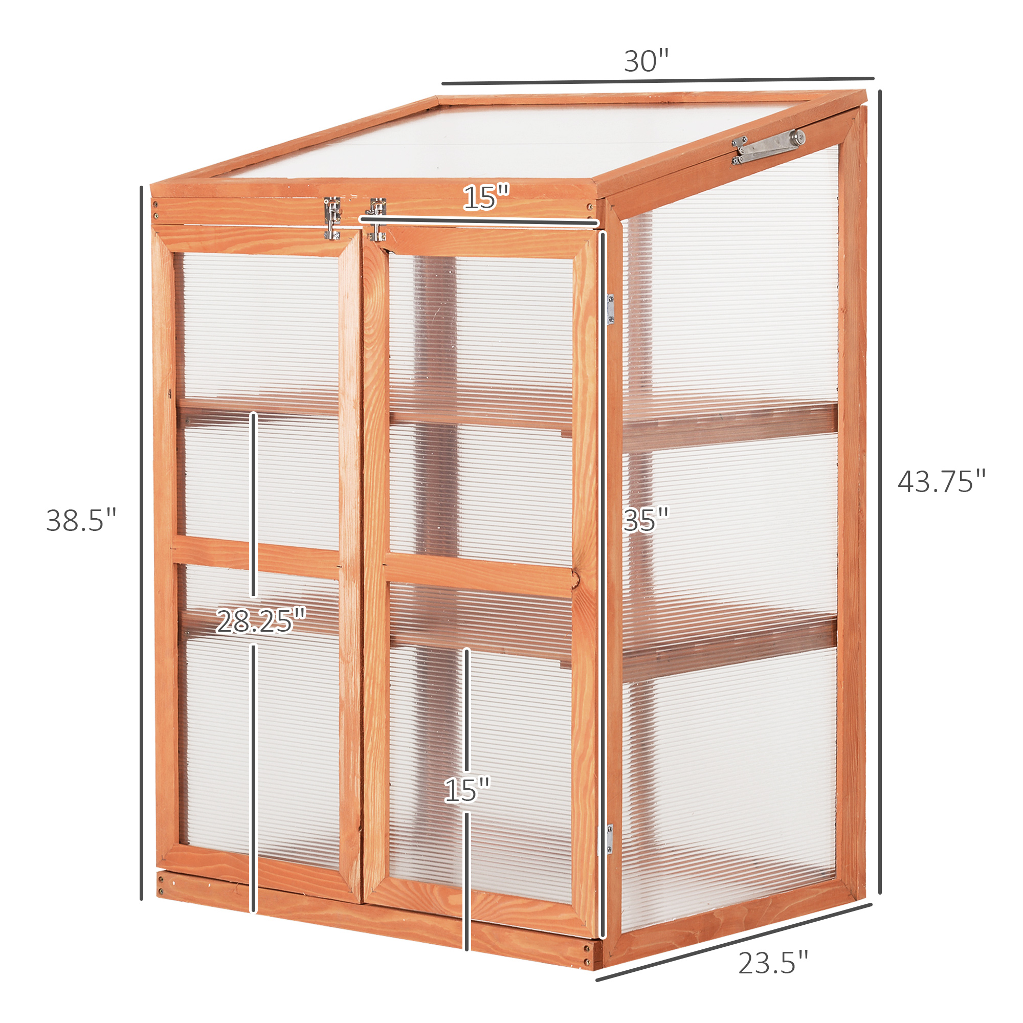  Wooden Cold Frame Greenhouse Small Mini Planter Box, 30" L x 24" W x 44" H, Natural