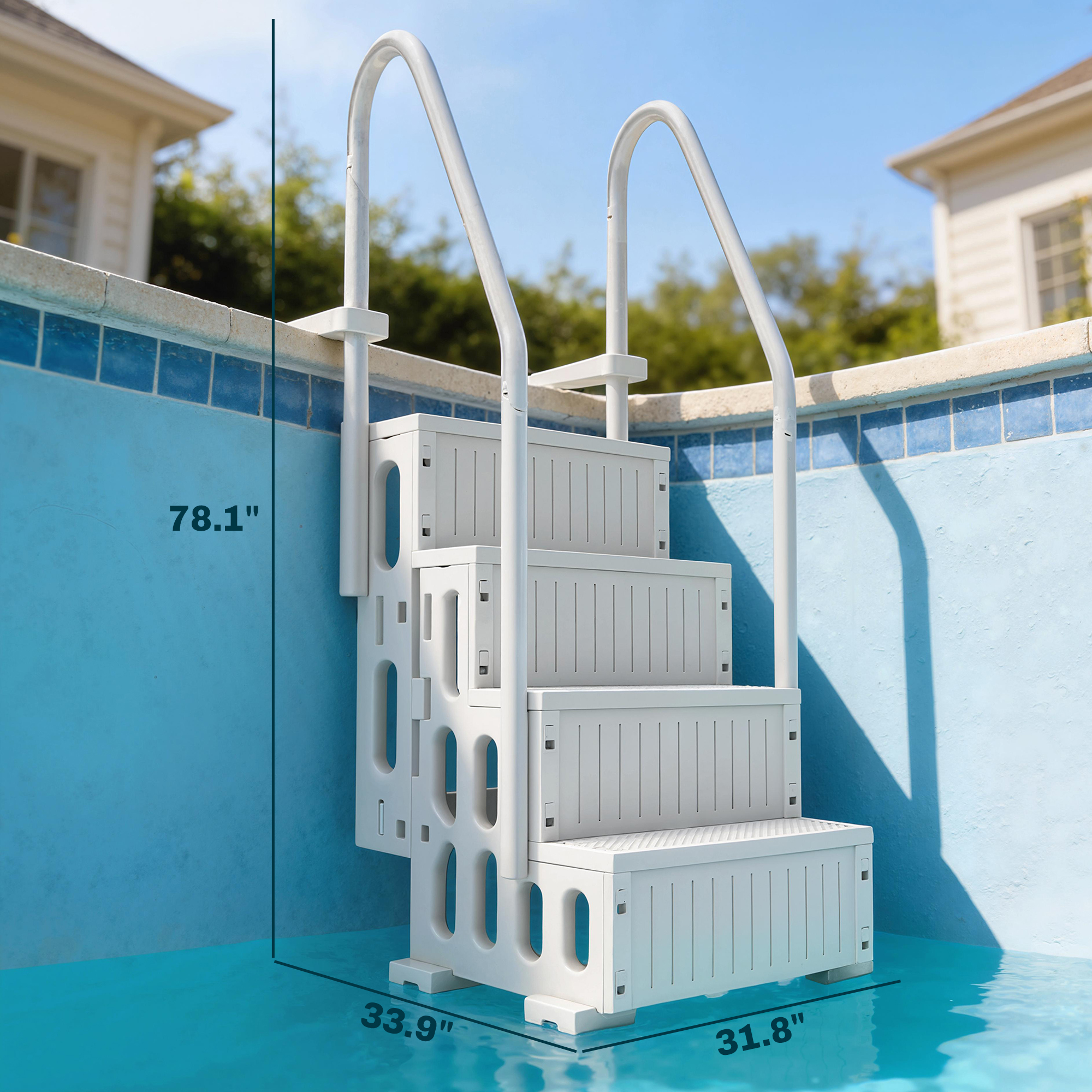  Swimming Pool Ladder Adjustable Height for Above Ground Pool Steps with Dual Handrails White