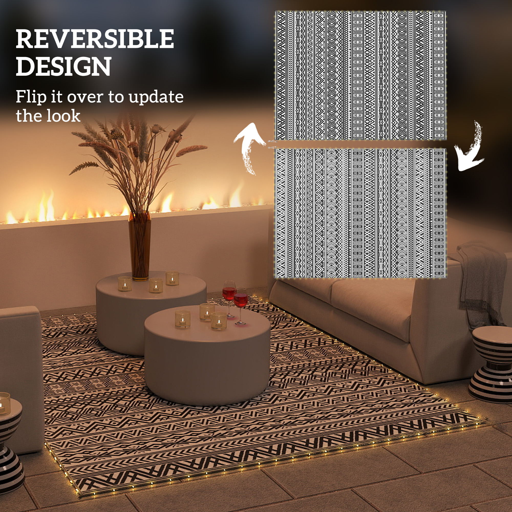 Outdoor Rug Carpet with USB Lights Reversible Patio Rug with Carry Bag for Camping 12 x 9 image 4