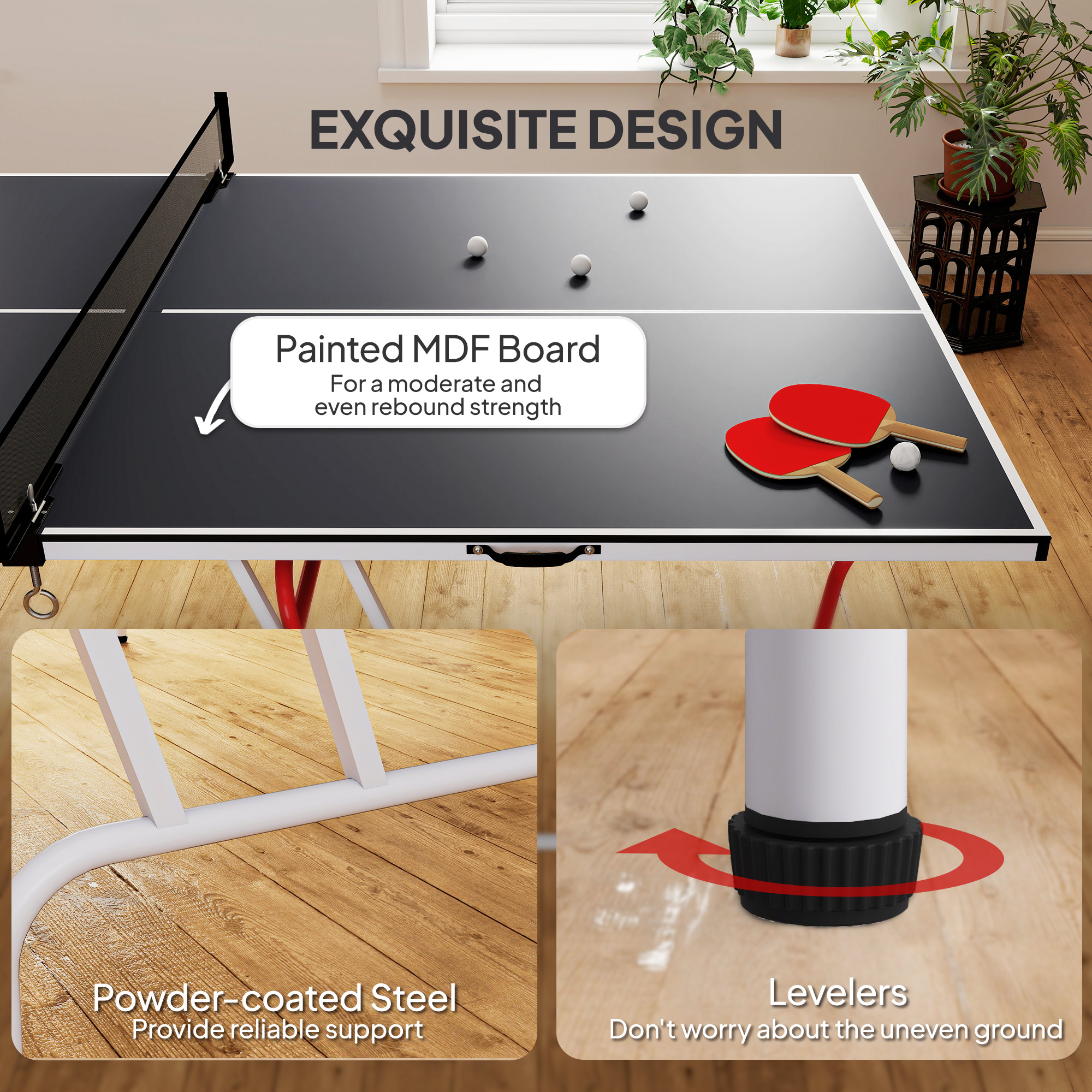 Full Size Table Tennis Table, Folding Ping Pong Table with Paddles and Balls, Charcoal Gray