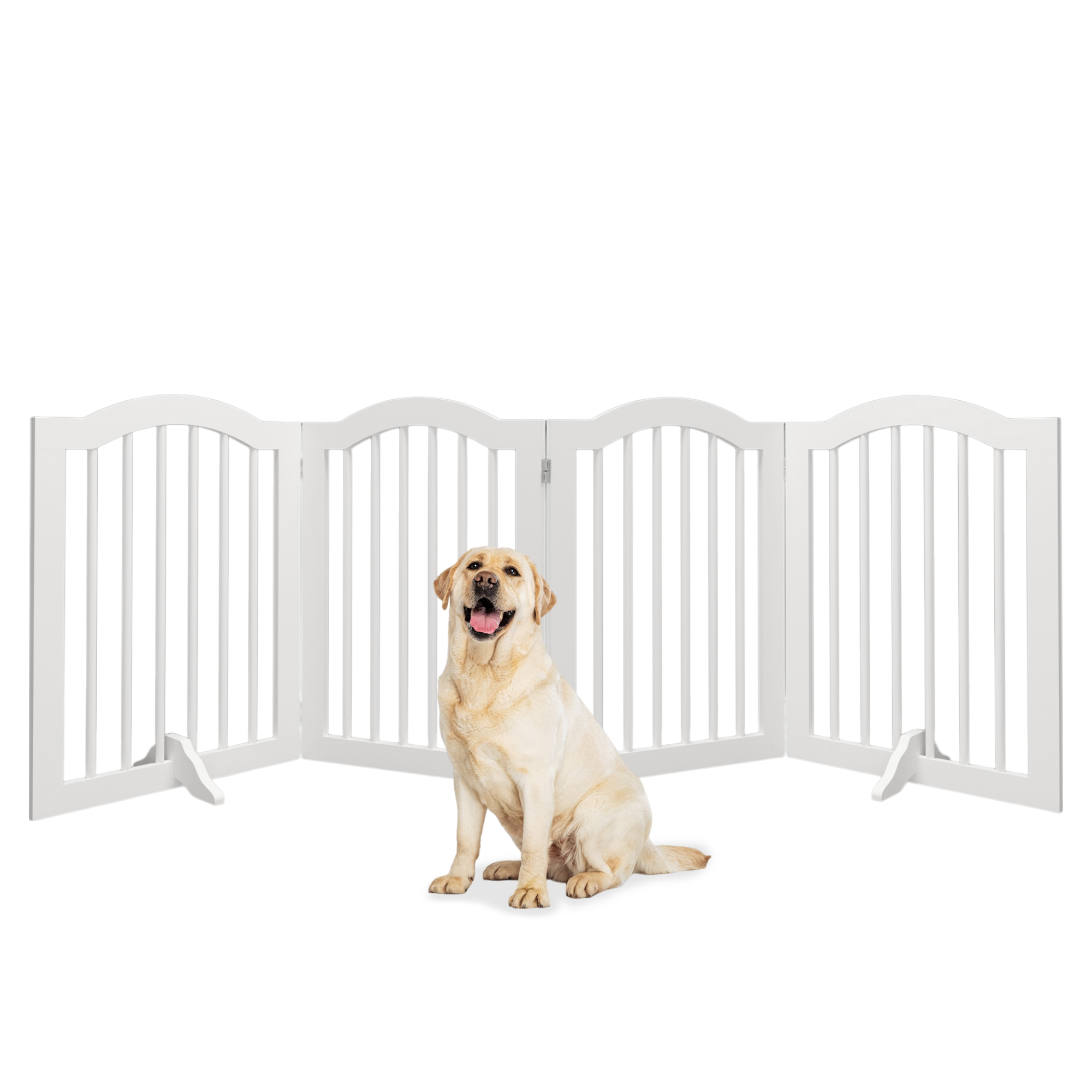 27.6 Height Tall Freestanding Pet Gate, 4 Panels Foldable Dog Gate, Solid Wood Folding Safety Fence Wooden Dog Gate With 2 Pcs Support Feet Ideal For Stairs, Doorways, Halls, Kitchens, Heavy Duty Gat - imagen 1