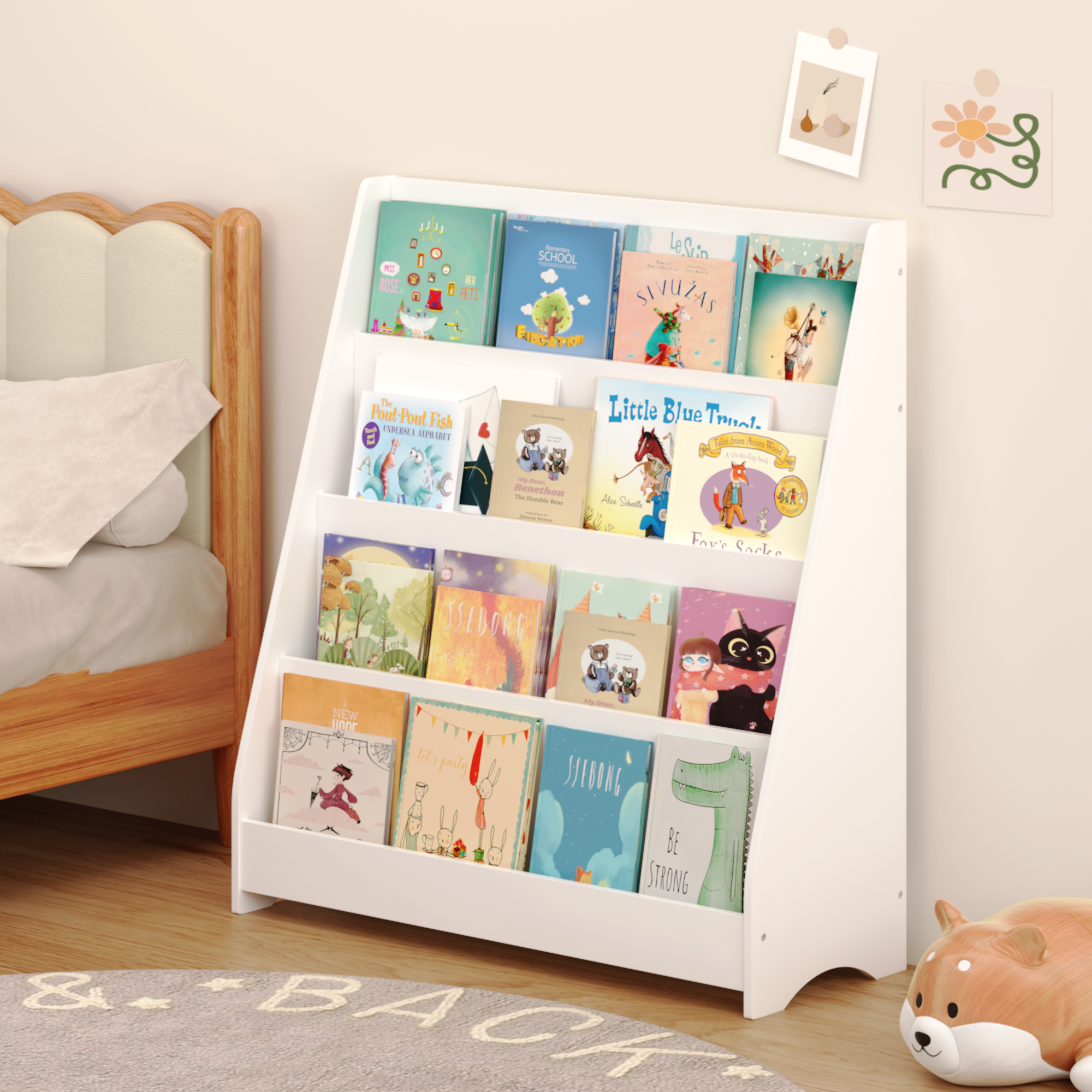 4-Tier Kids Bookshelf, Toddler Book Display Shelves, Helps Keep Bedrooms, Playrooms, And Classrooms Organized,White