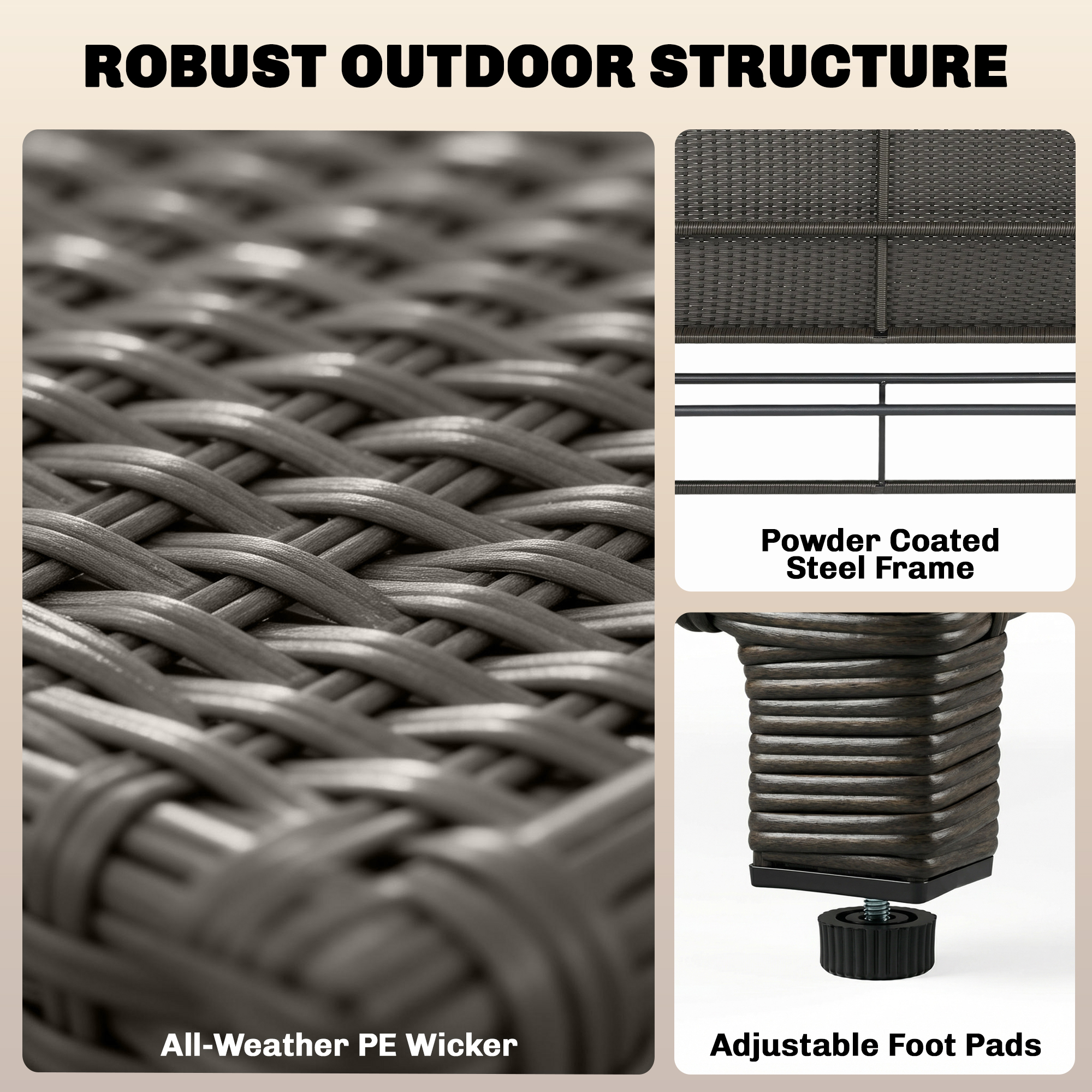  Patio Rattan Daybed, Wicker Outdoor Daybed with Storage Ottoman, Loveseat w/ Adjustable Backrest, Side Tables, Gray