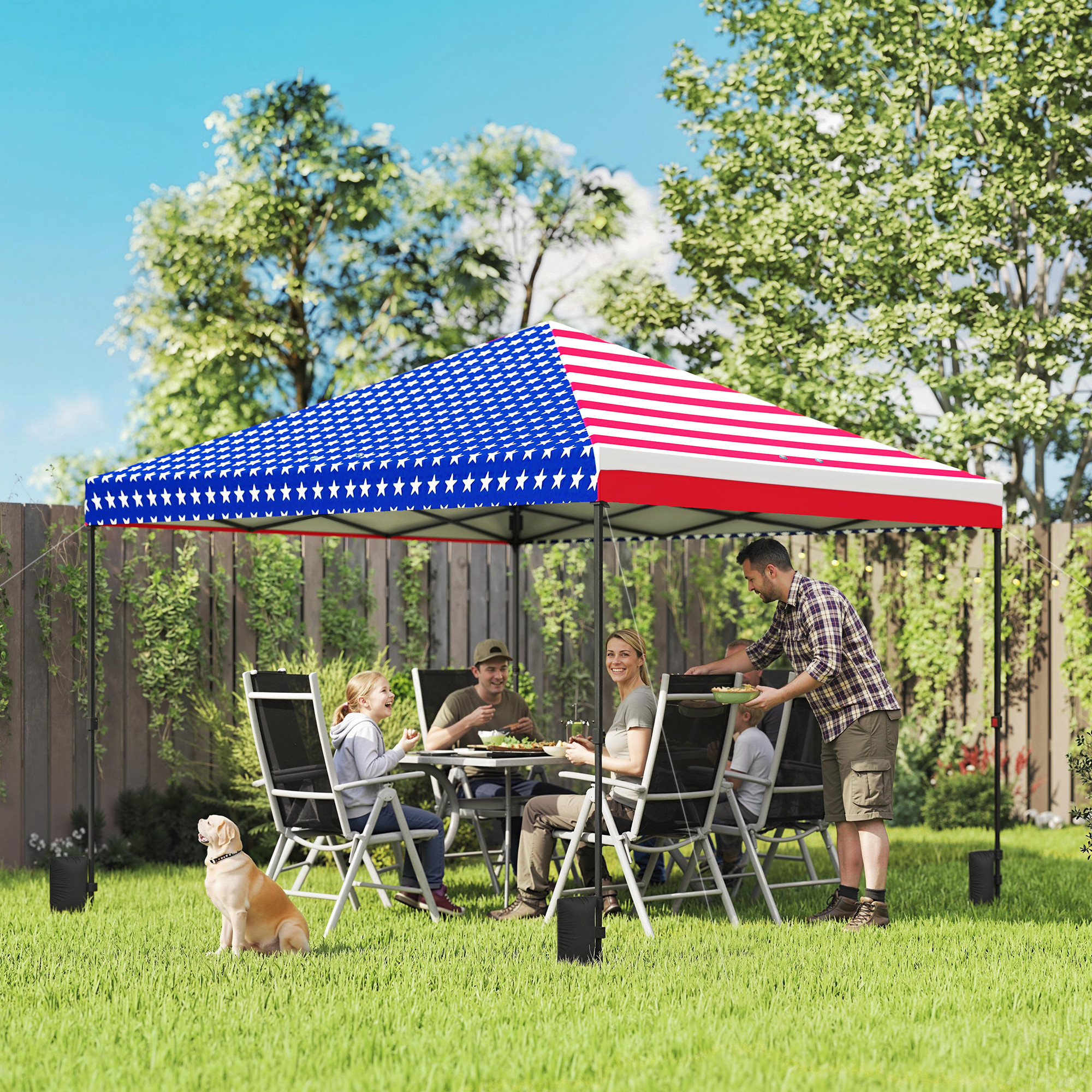  10 x 10 ft Pop Up Canopy Tent with One Push Setup, Outdoor Portable Instant Canopy Shelter w/ Roller Bag, American Flag