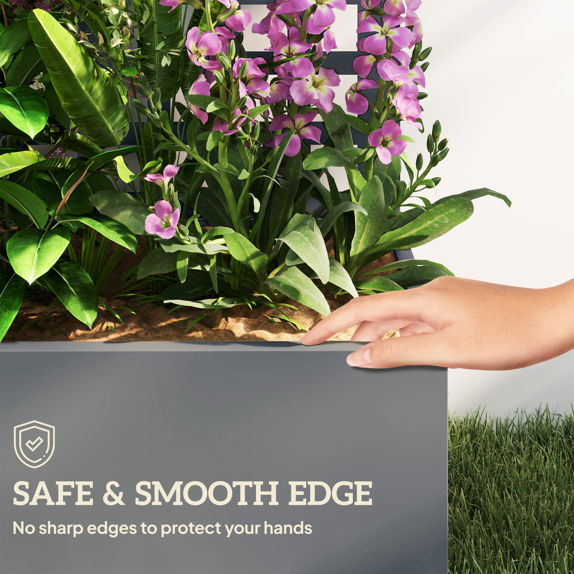  Galvanized Raised Garden Bed Planter Box with Trellis for Climbing Plants, Vegetable, Vines, 43" x 16" x 70", Gray