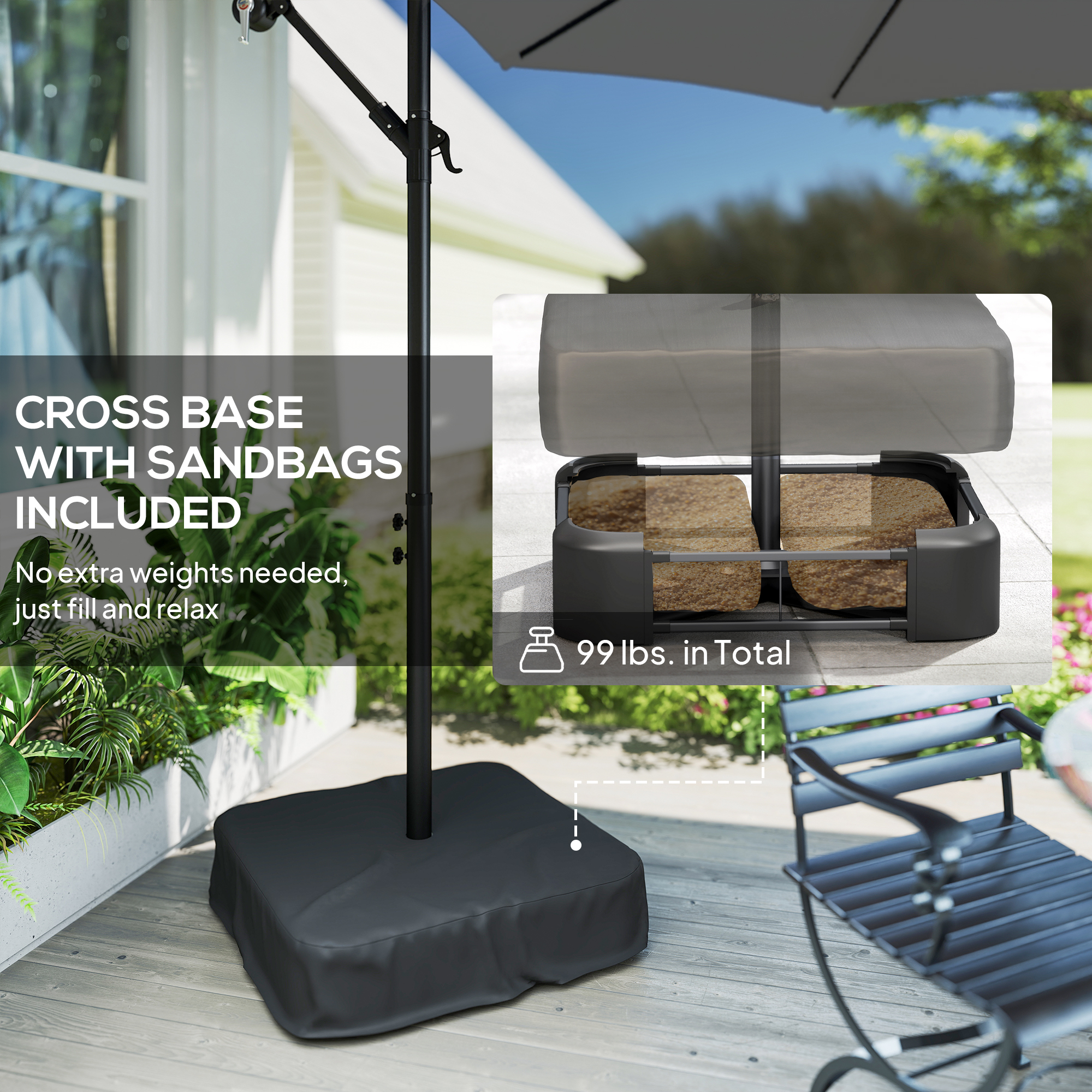  10 ft Cantilever Patio Umbrella with Light, Weight, Offset Hanging Outdoor Umbrella with Protective Cover, Dark Gray