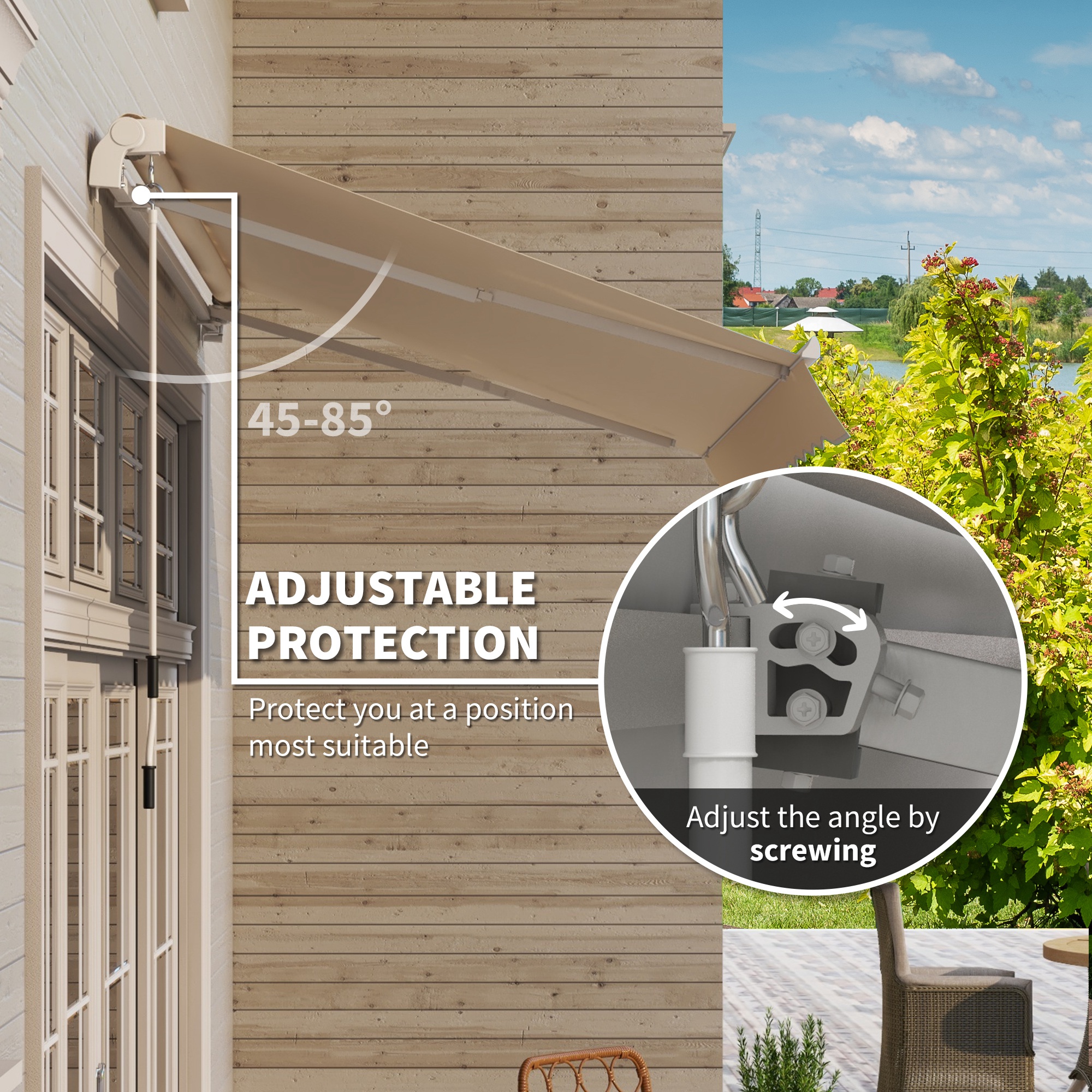  10' x 8' Retractable Awning, Patio Awnings, Sunshade Shelter w/ Manual Crank Handle, UV & Water-Resistant Fabric and Aluminum Frame for Deck, Balcony, Yard, Beige