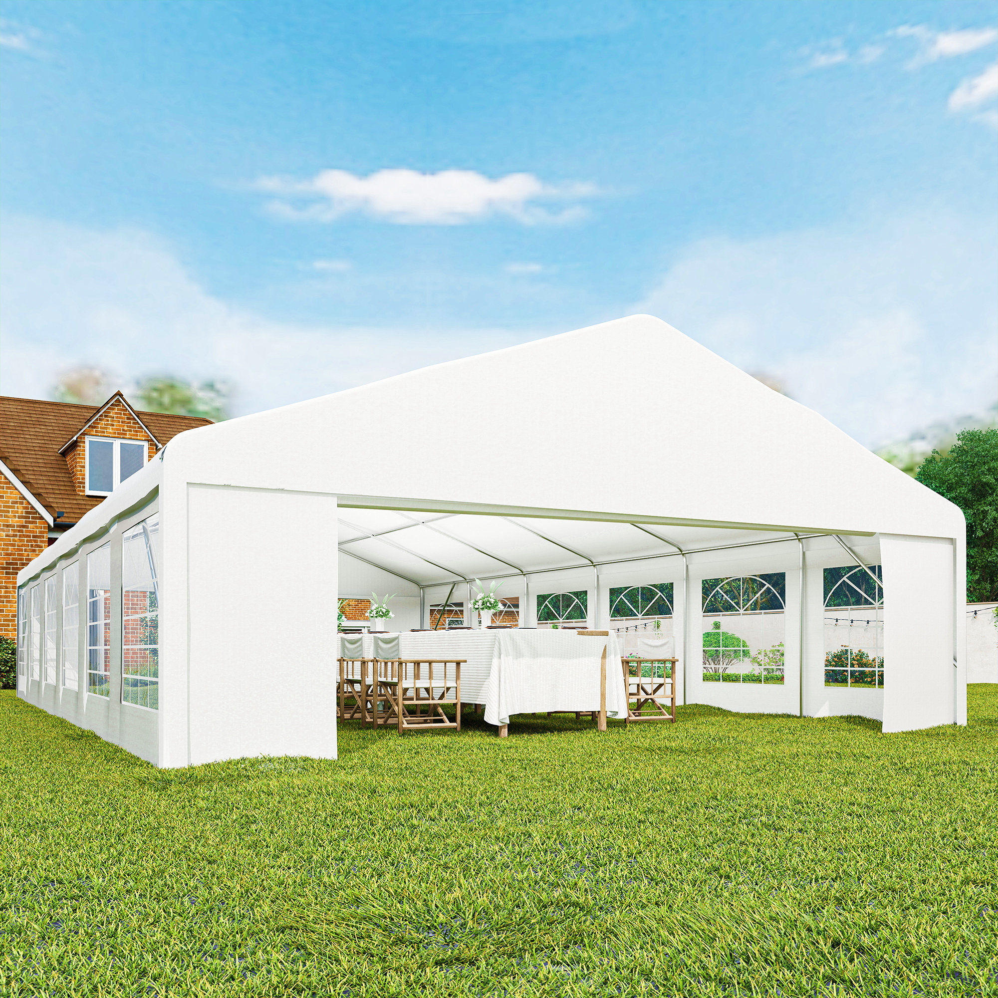 23' x 39' Large Outdoor Carport Canopy Party Tent with Removable Protective Sidewalls & Windows, White