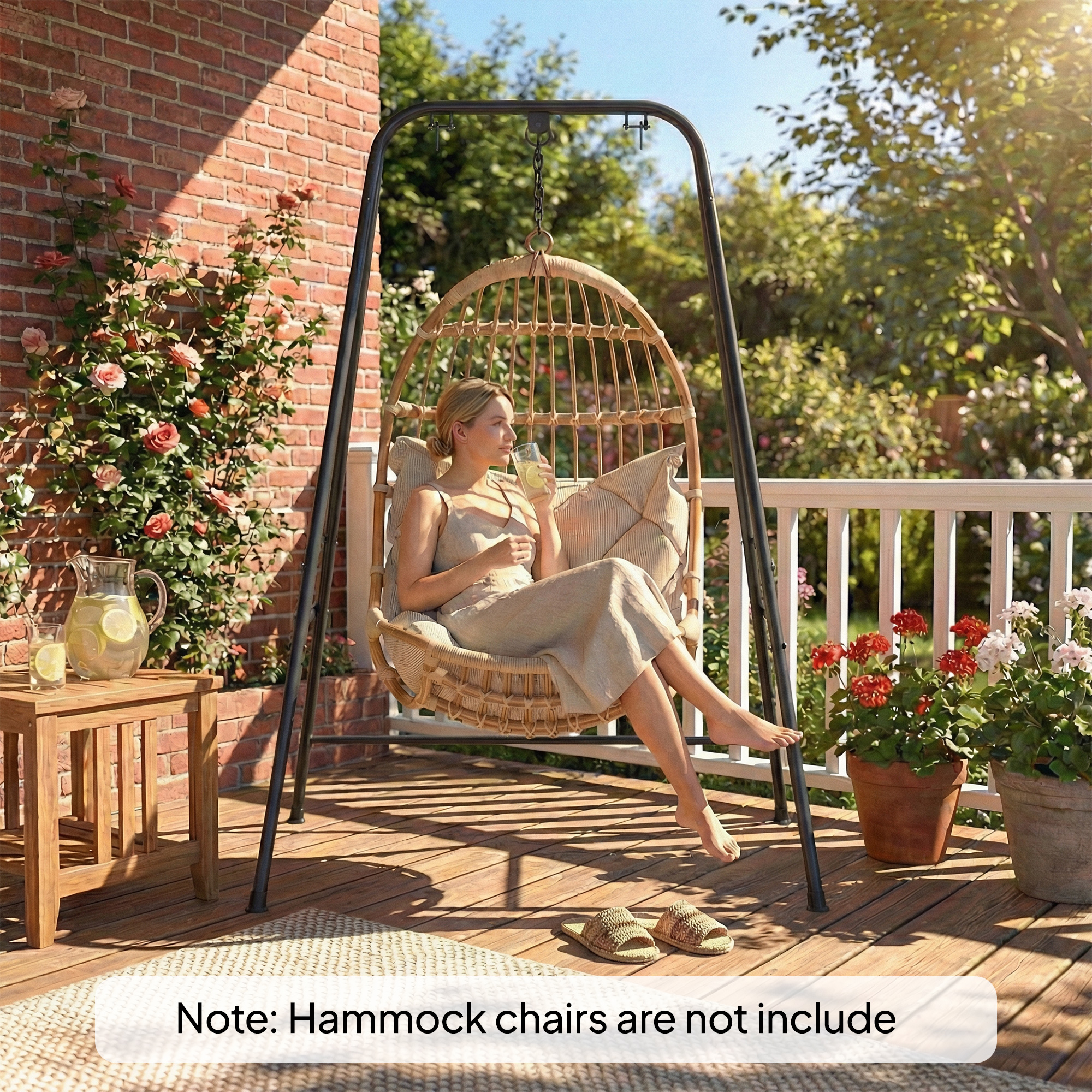  Hammock Chair Stand  Indoor and Outdoor Use with Anti-Slip Foot Pads, 2 Carabiners, Black